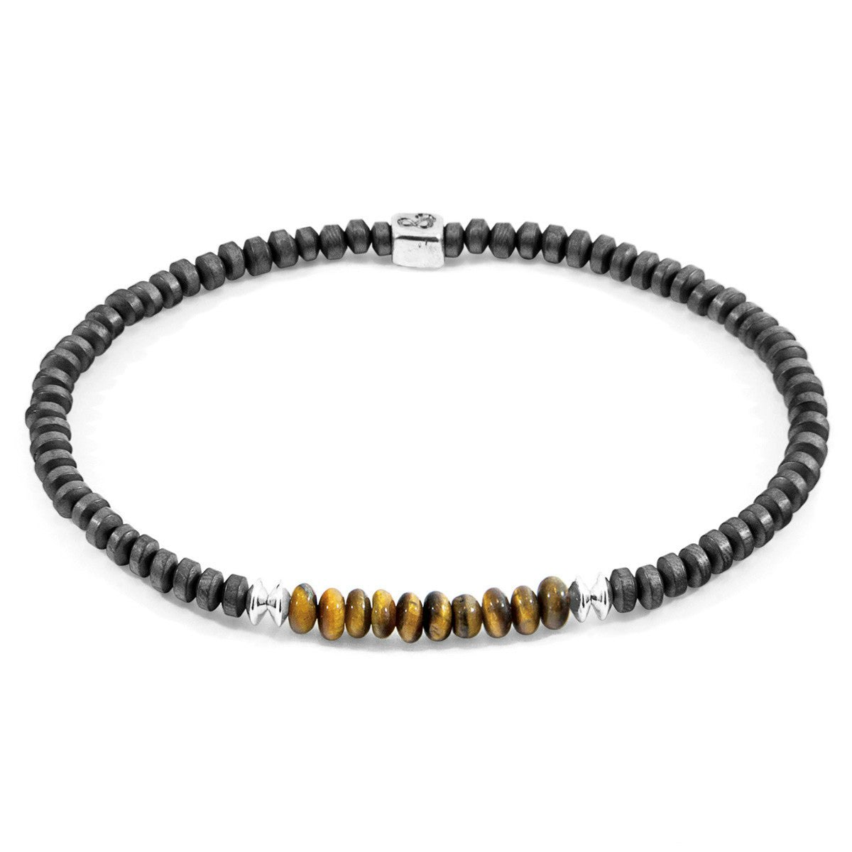 Anchor & Crew Brown/Silver Tigers Eye Paralana And Stone Bracelet - S - 19Cm