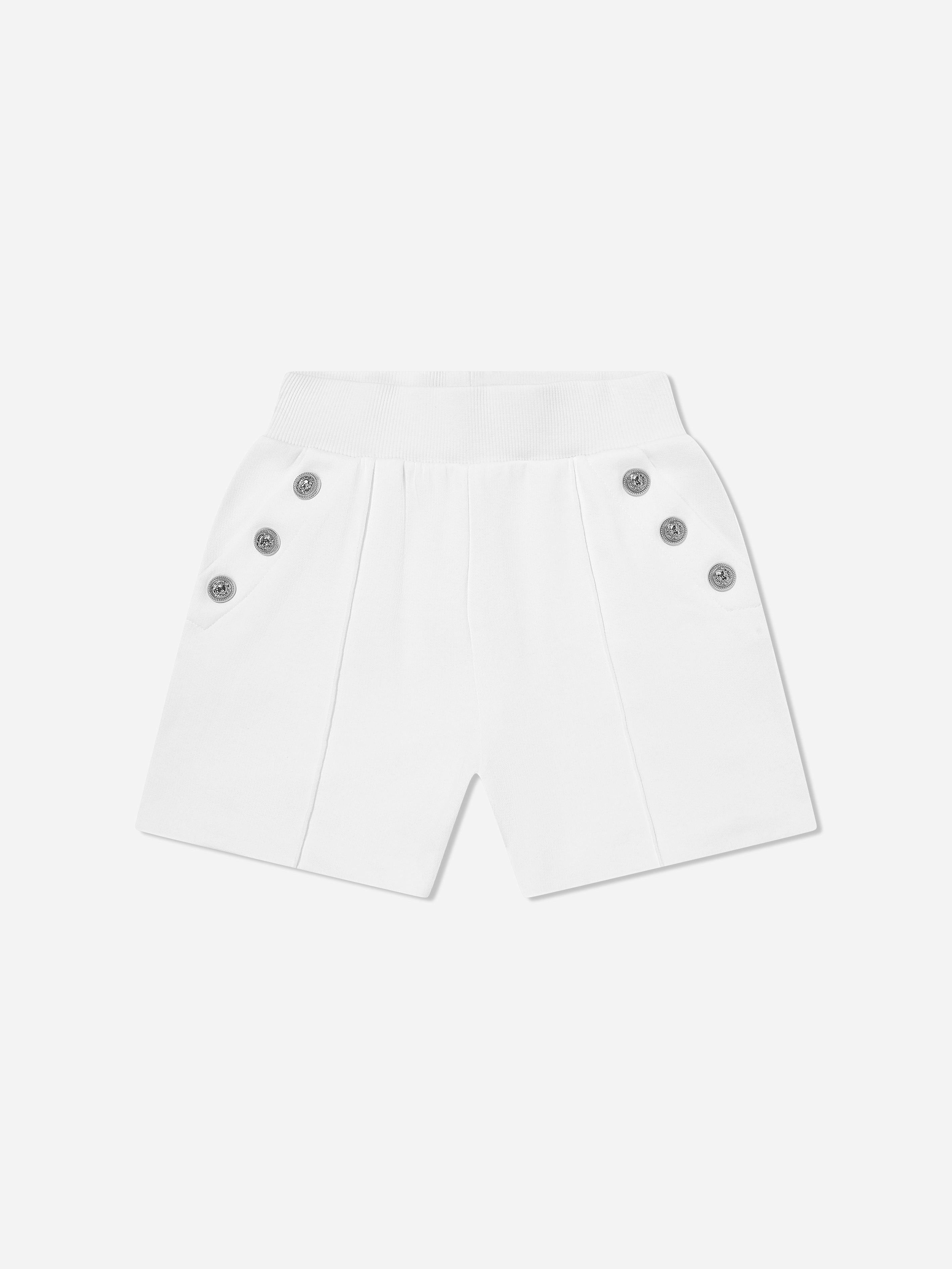 Balmain Girls White Logo Button Shorts In - 4 Yrs