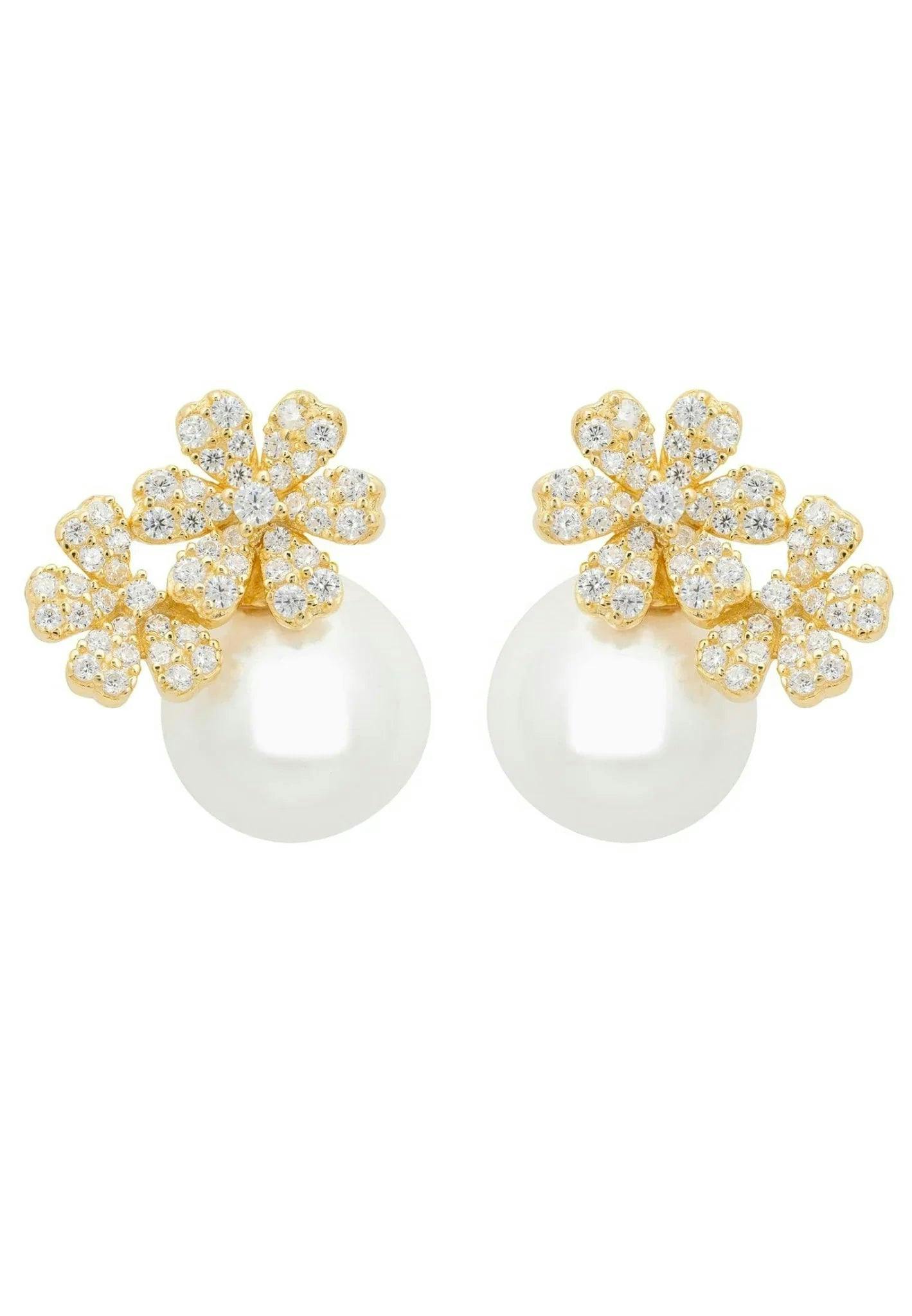 Latelita Gold Bouquet And Pearl Stud Earrings