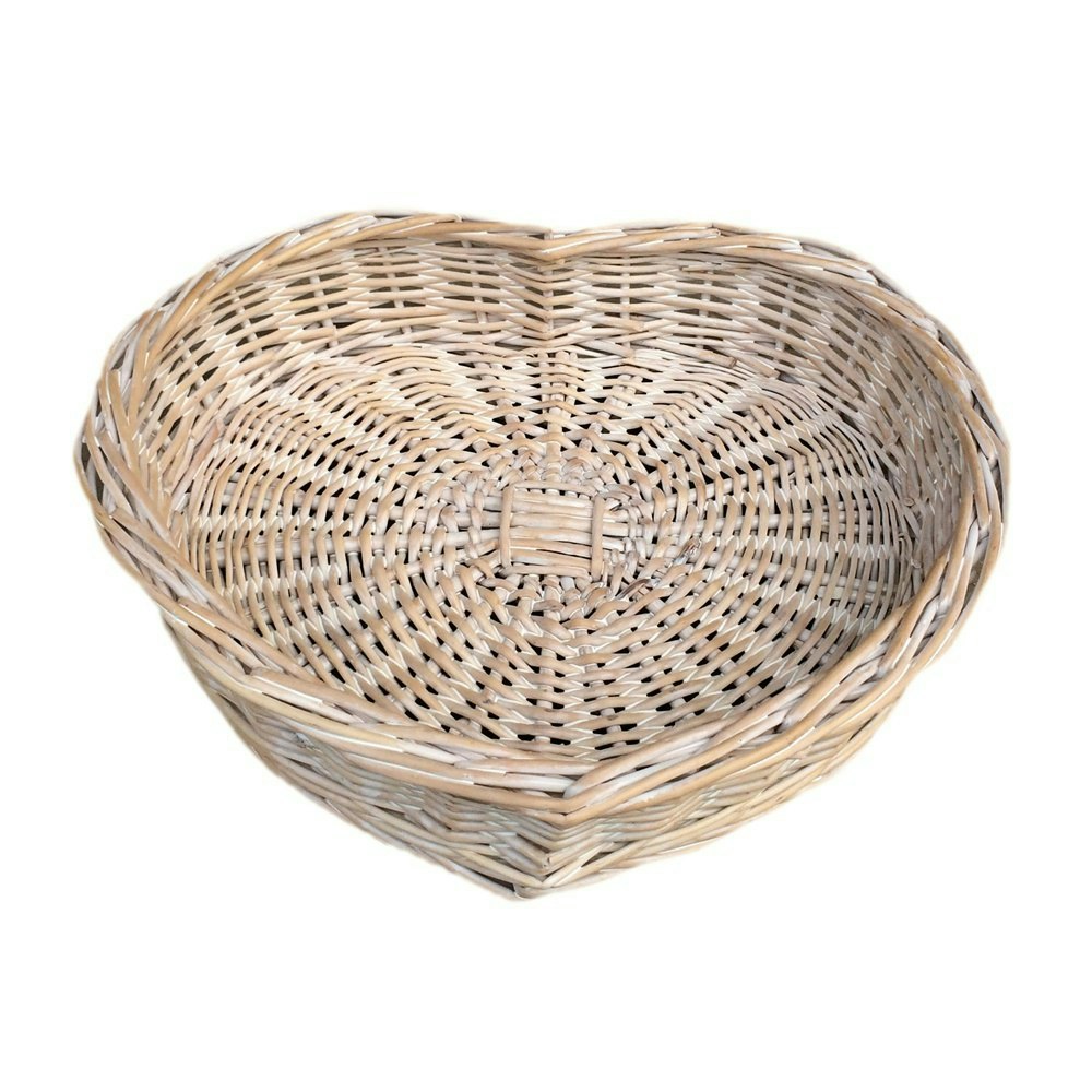 Red Hamper Whitewash Heart Shaped Wicker Tray - Medium
