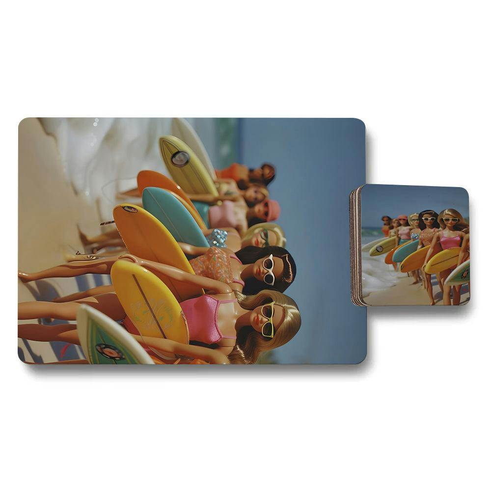 Benjamin Tate Design Designer Artwork Placemat Coaster Set With Wood Bottom Surf Themed Collection Exclusive