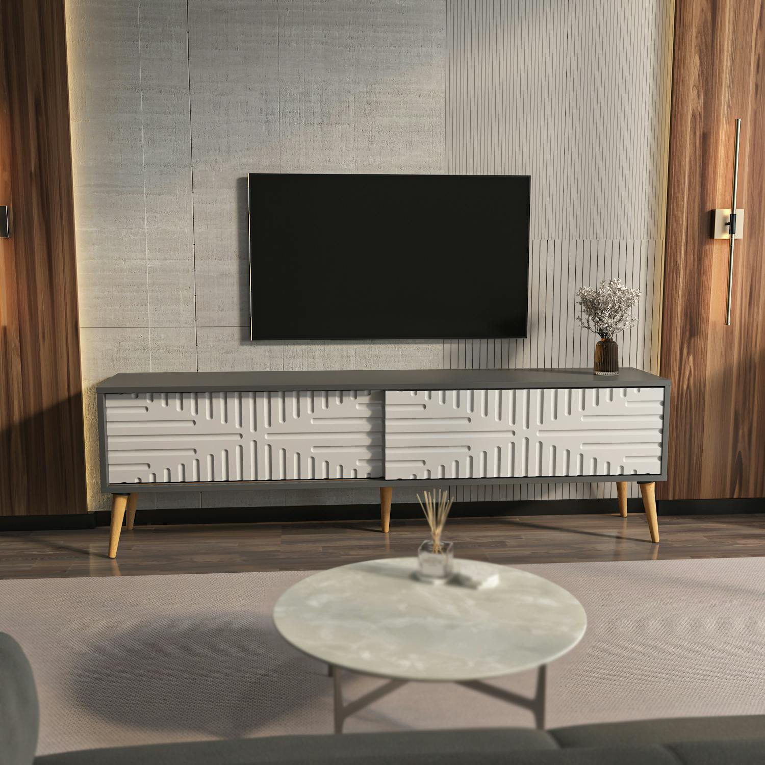 Rackhams Anthracite/White Riso Modern Tv Stand Tv Cabinet For Tv's Up To 65"