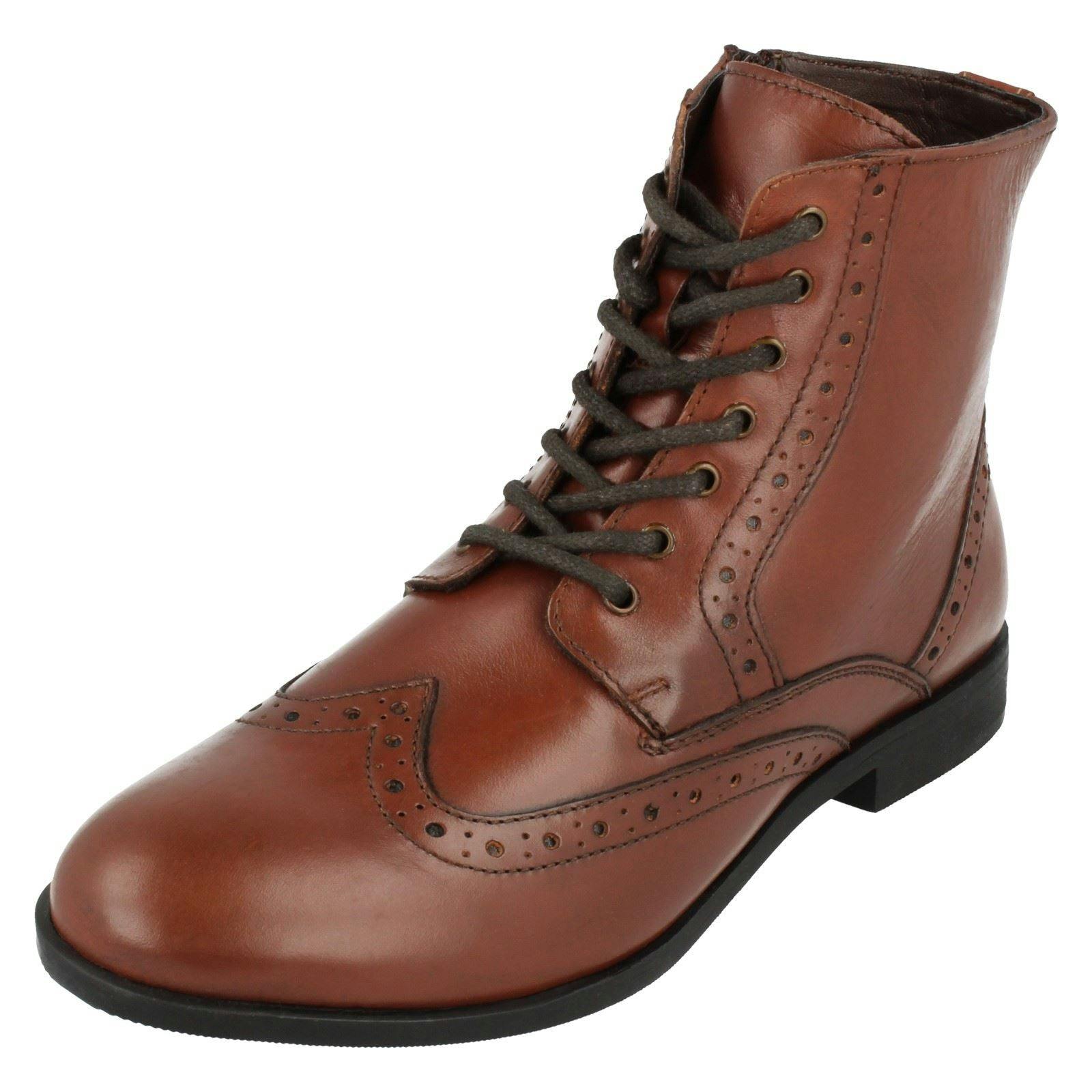 Leather Collection Women's Brogue Lace Up Detailed Boots F4456 - Tan - Uk 4