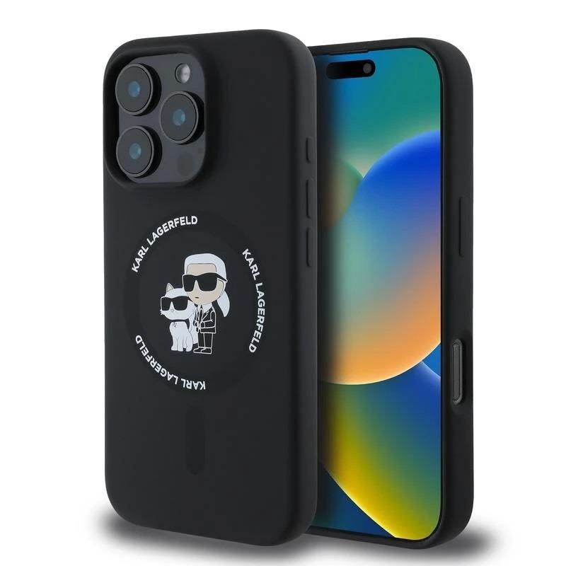 Karl Lagerfeld Black Liquid Silicone Karl And Choupette With Magsafe Case For Iphone 16 Pro 6.3" - Klhmp16lscmkcrhk