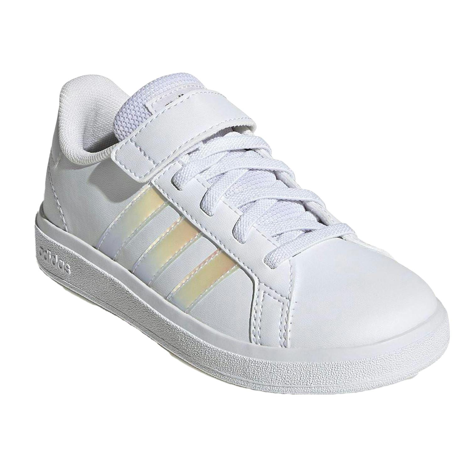 Adidas Girls White Grand Court 2.0 Flat Trainers - /Iridescent - 1 Uk - /Iridescent - 100% Mixed