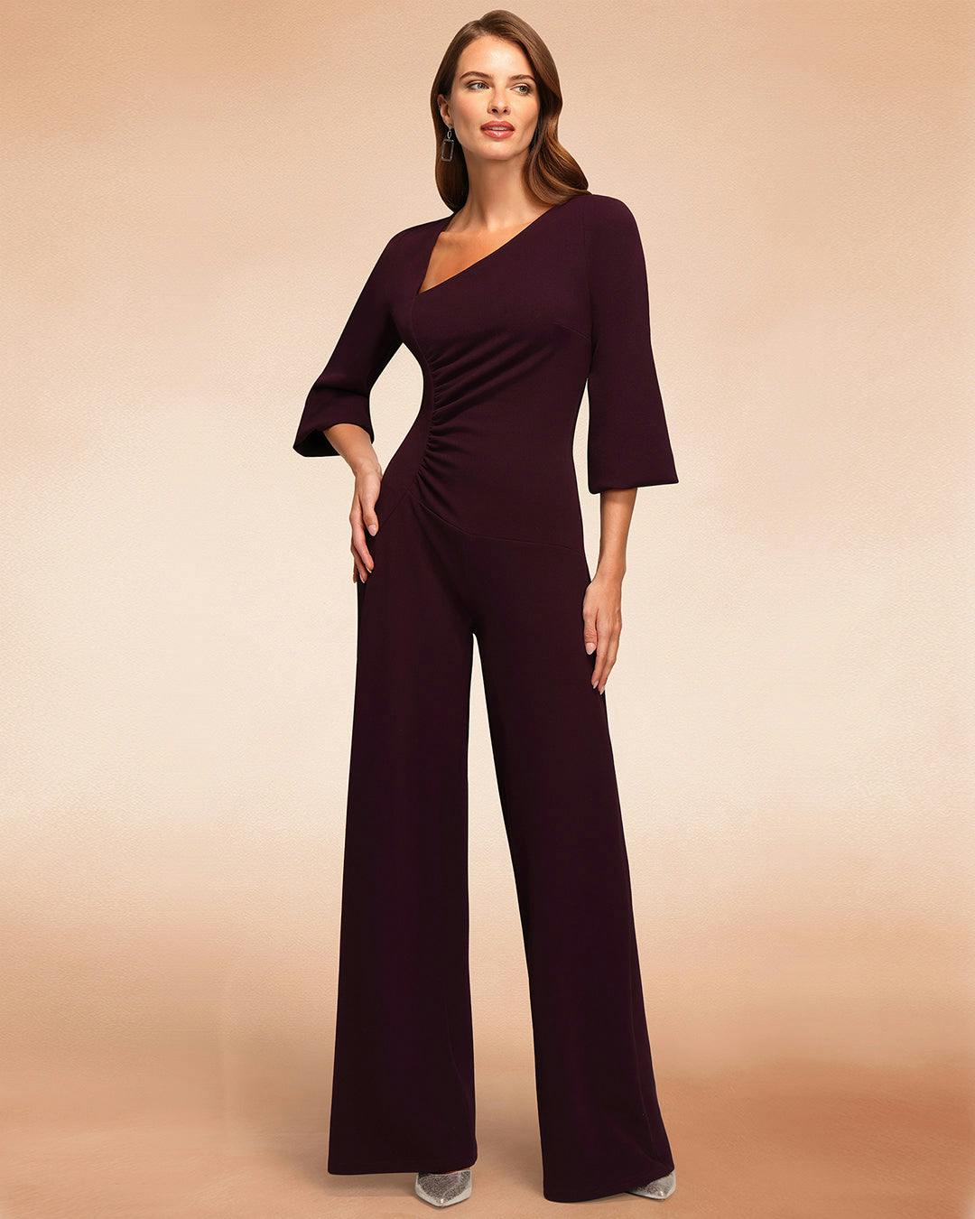 Hotsquash Ruched Jumpsuit With Sleeves - Damson - 10