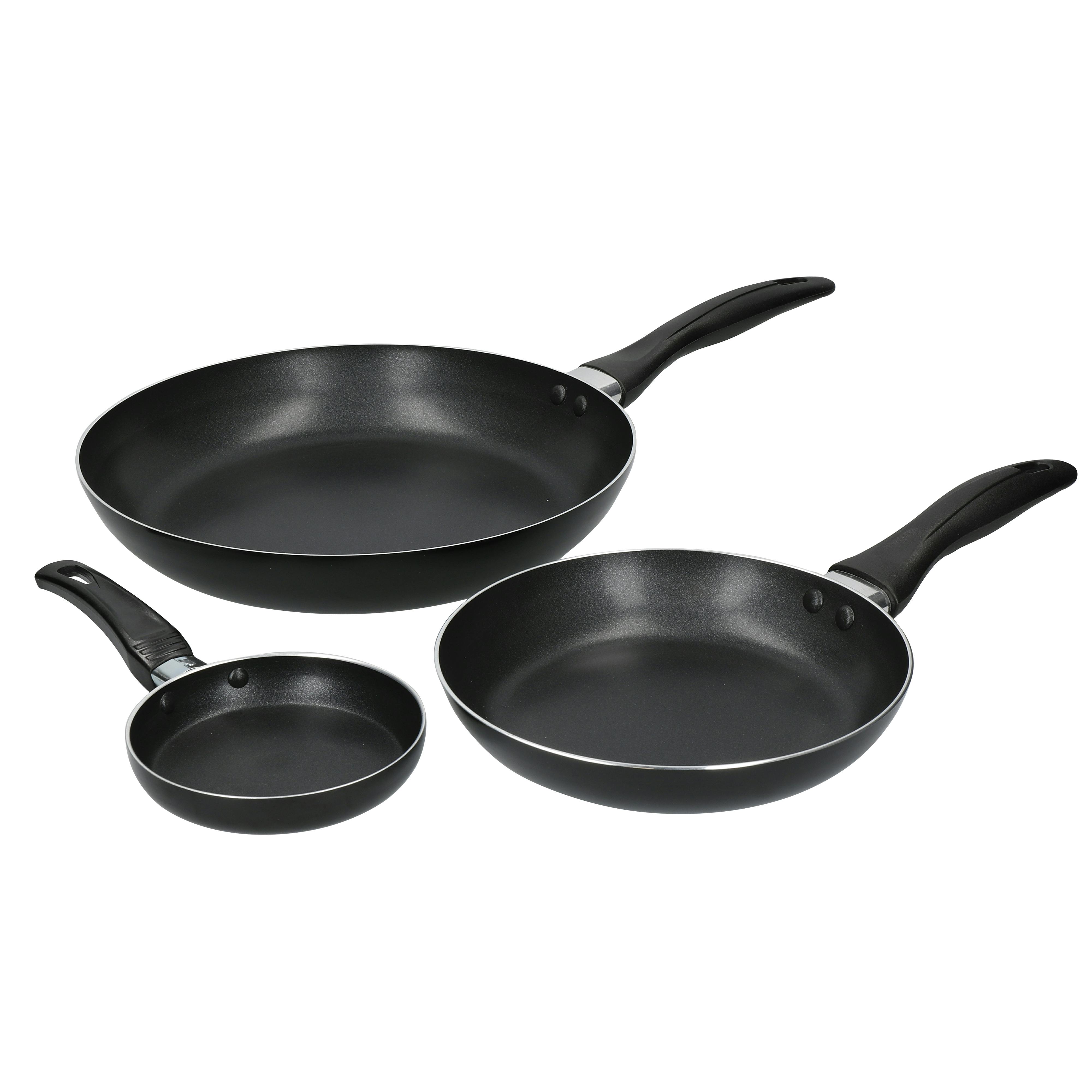 Rackhams Black Non-Stick Aluminium Frying Pans Set, 28Cm, 20Cm And 12Cm - Aluminium - Frying Pan