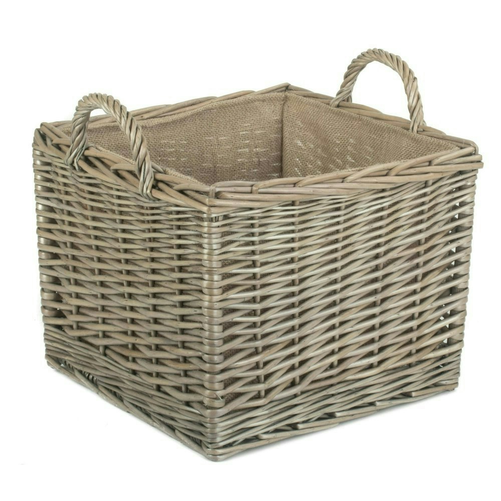 Red Hamper Red/Brown Hamper Antique Wash Square Hessian Lined Wicker Log Basket - Small