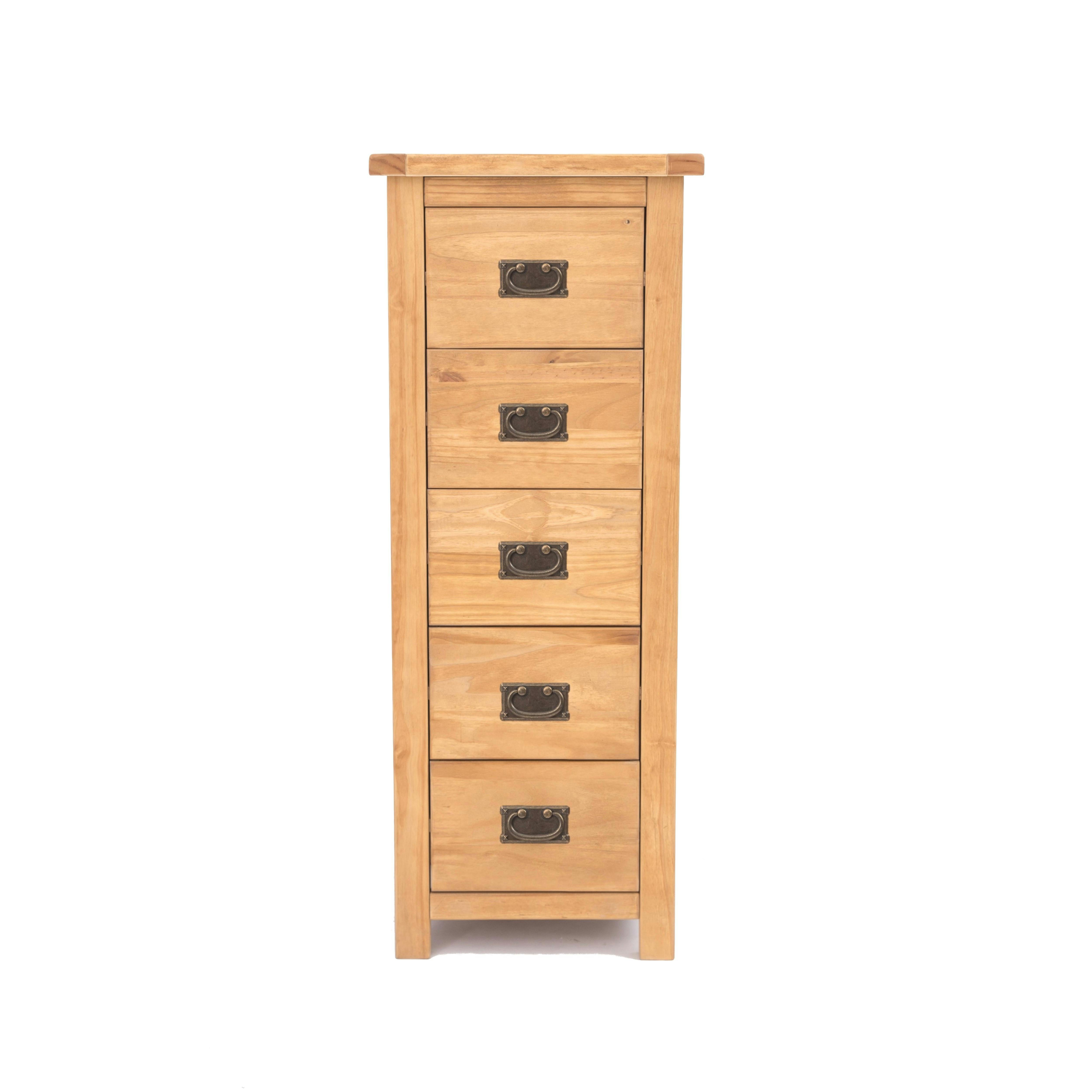 Rackhams Light/Brown Lugo 5 Drawer Narrow Chest Of Drawers Bras Drop Handle