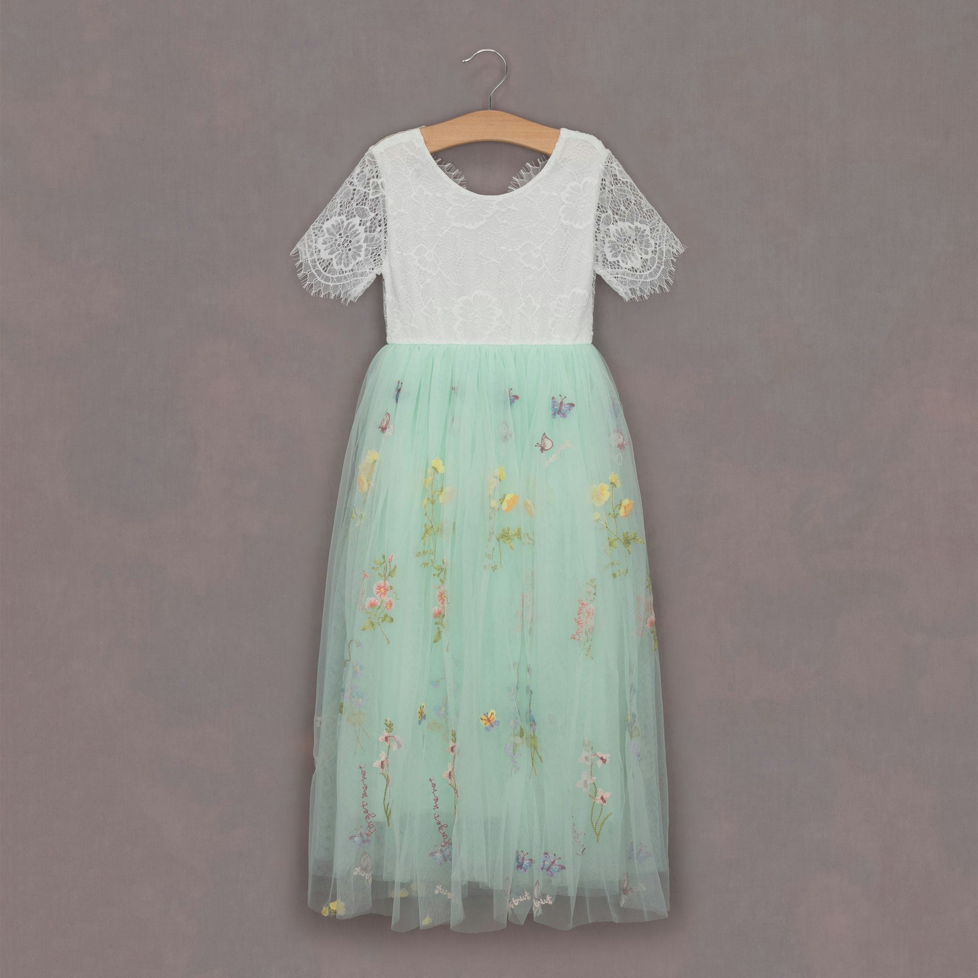 Uk Flower Girl Boutique Girls Green/White Uk Flower Boutique Enchanted Dress - Mint / Lace - 12/13 Years
