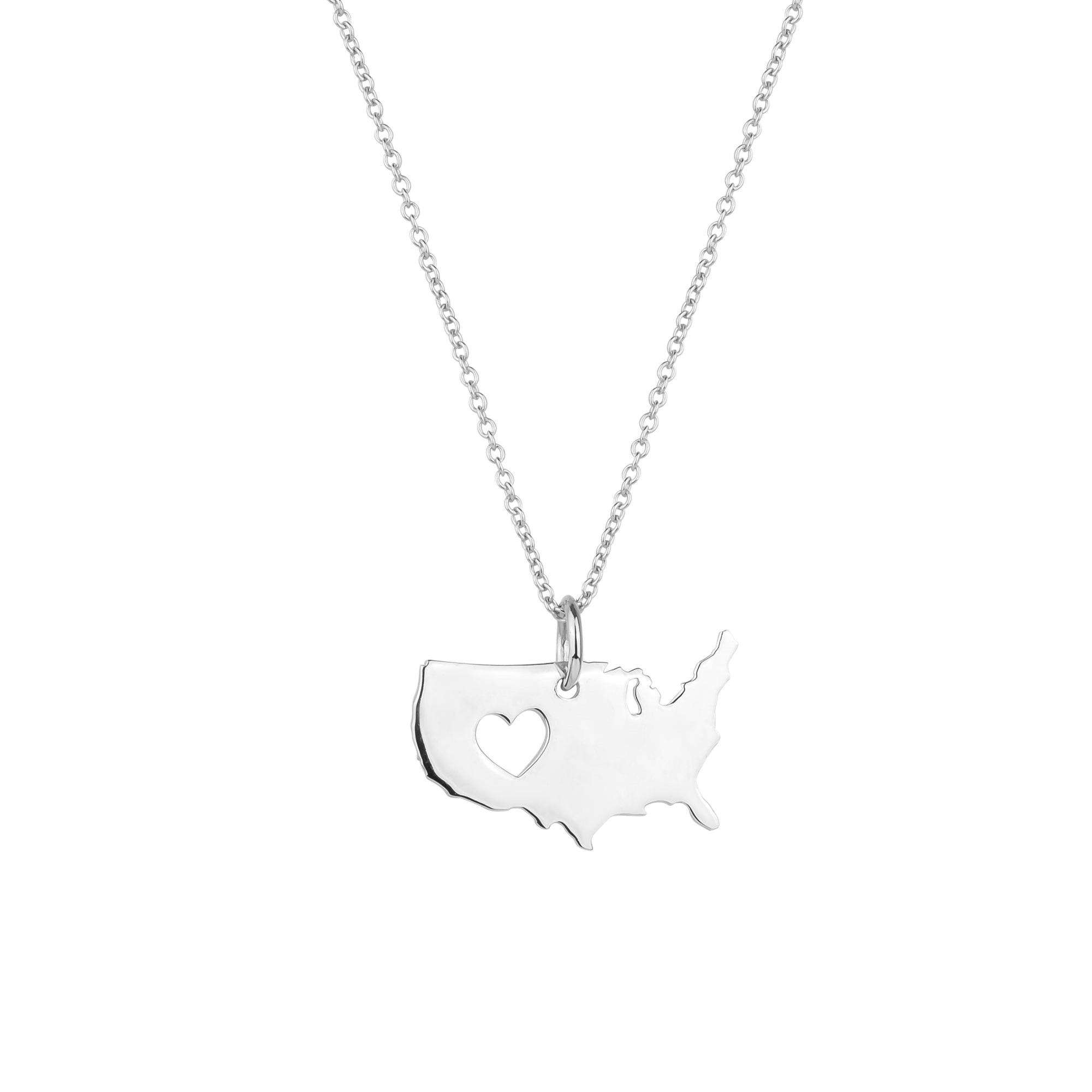 Spero London Silver Love Usa (America) Map Heart Necklace Sterling