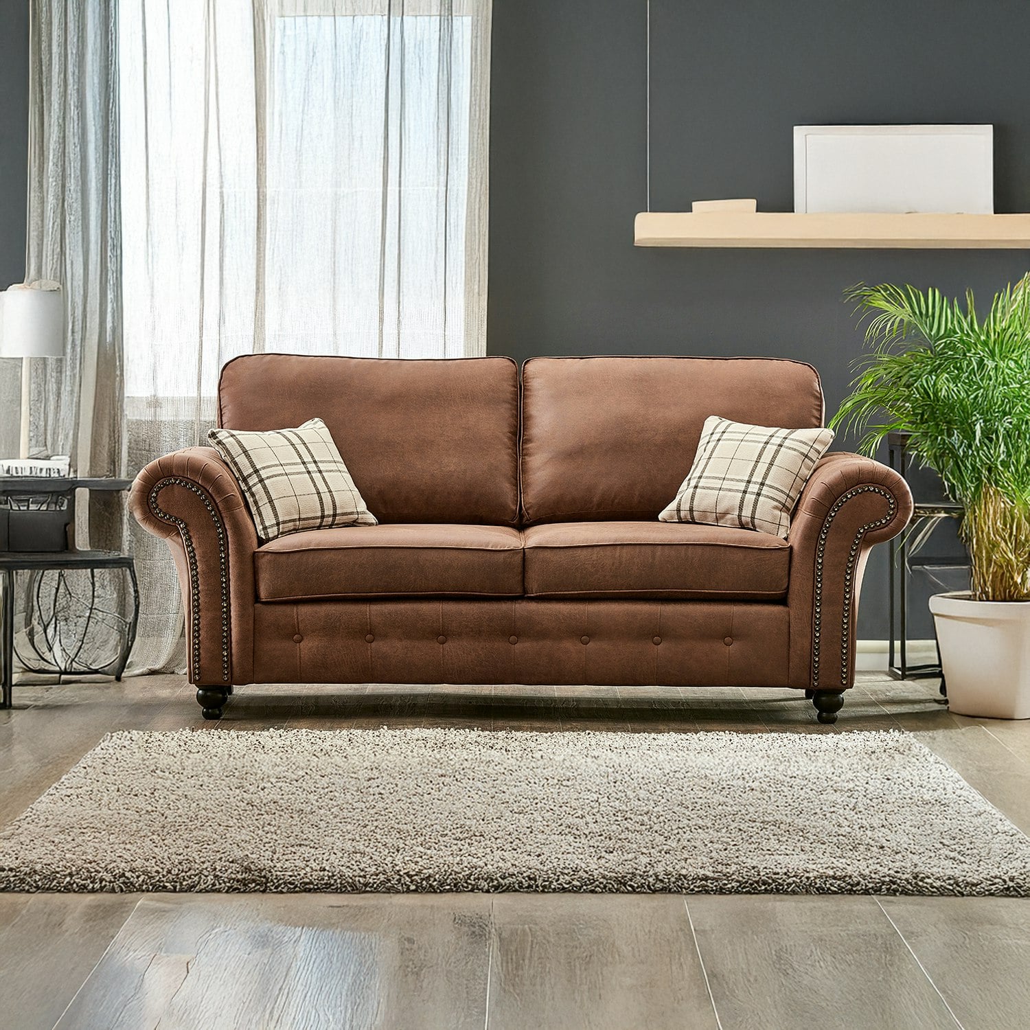 Rackhams Oakland Chesterfield Leather 3 Seater - Tan