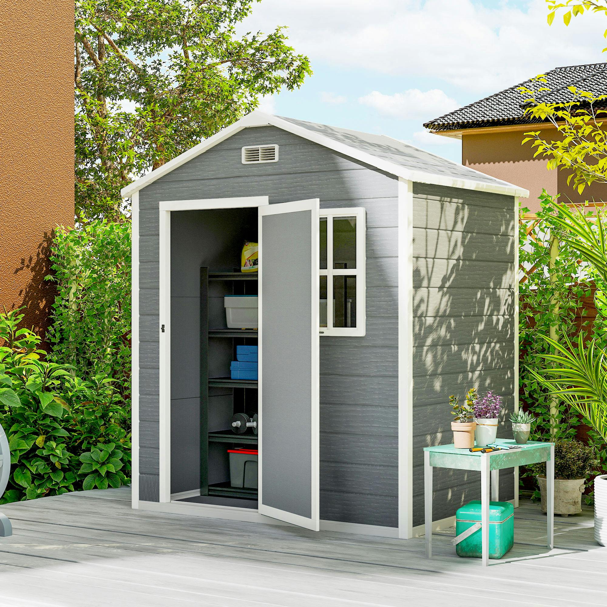 Outsunny Unisex Grey 6 X 4Ft Plastic Resin Garden Shed With Floor And Window, - Image 3