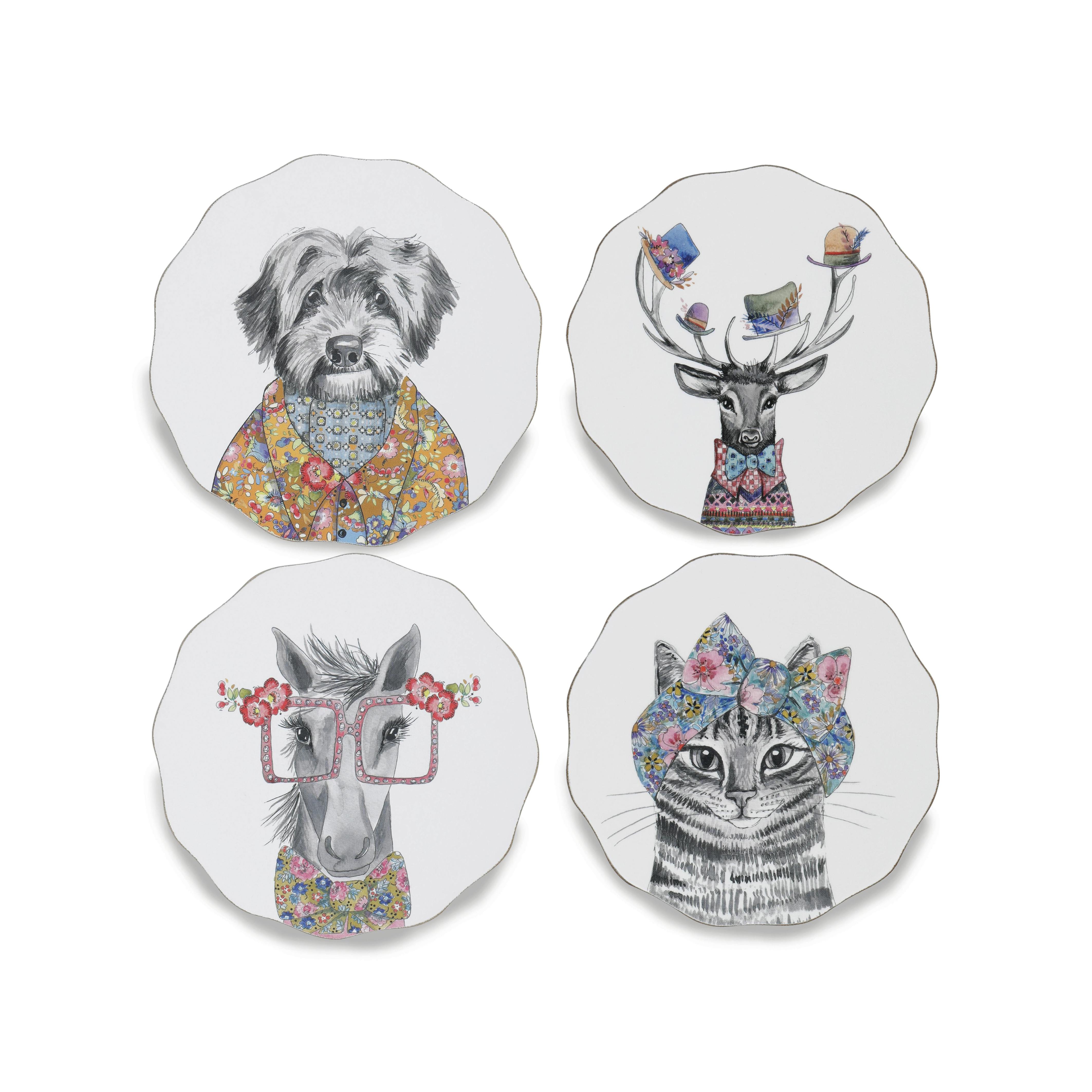 Rackhams White X Tipperleyhill Scallop-Shaped Coasters, Set Of 4, 12Cm - Wood - Placemats And Coasters