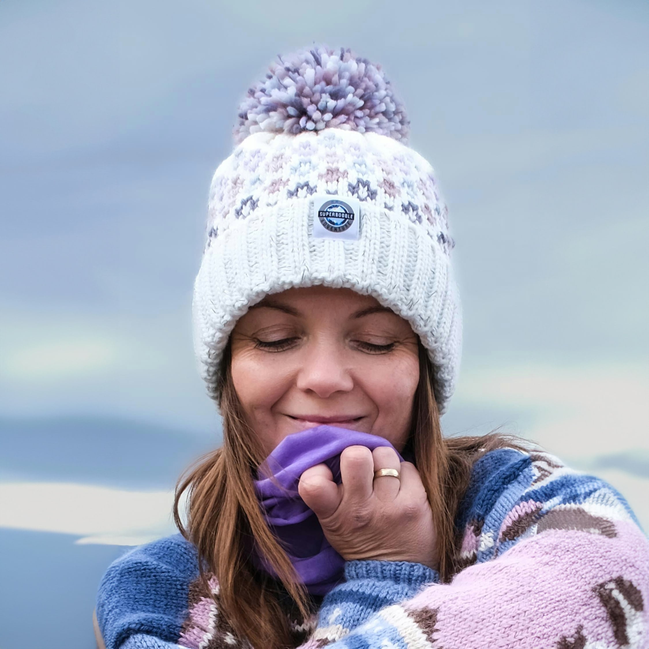 Superbobble Unisex Nordic Knit Beanie Bobble Hat - Snowfall