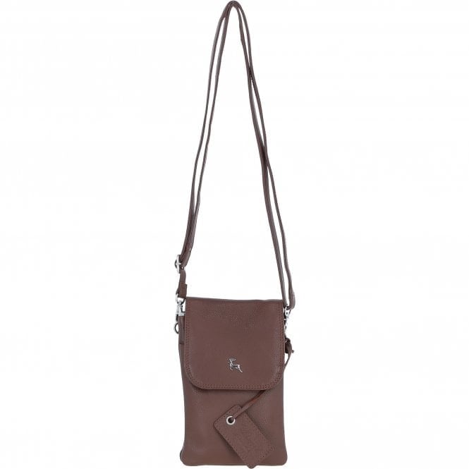 Ashwood Light/Silver Real Leather Smartphone Crossbody Bag: York - Cognac - Leather