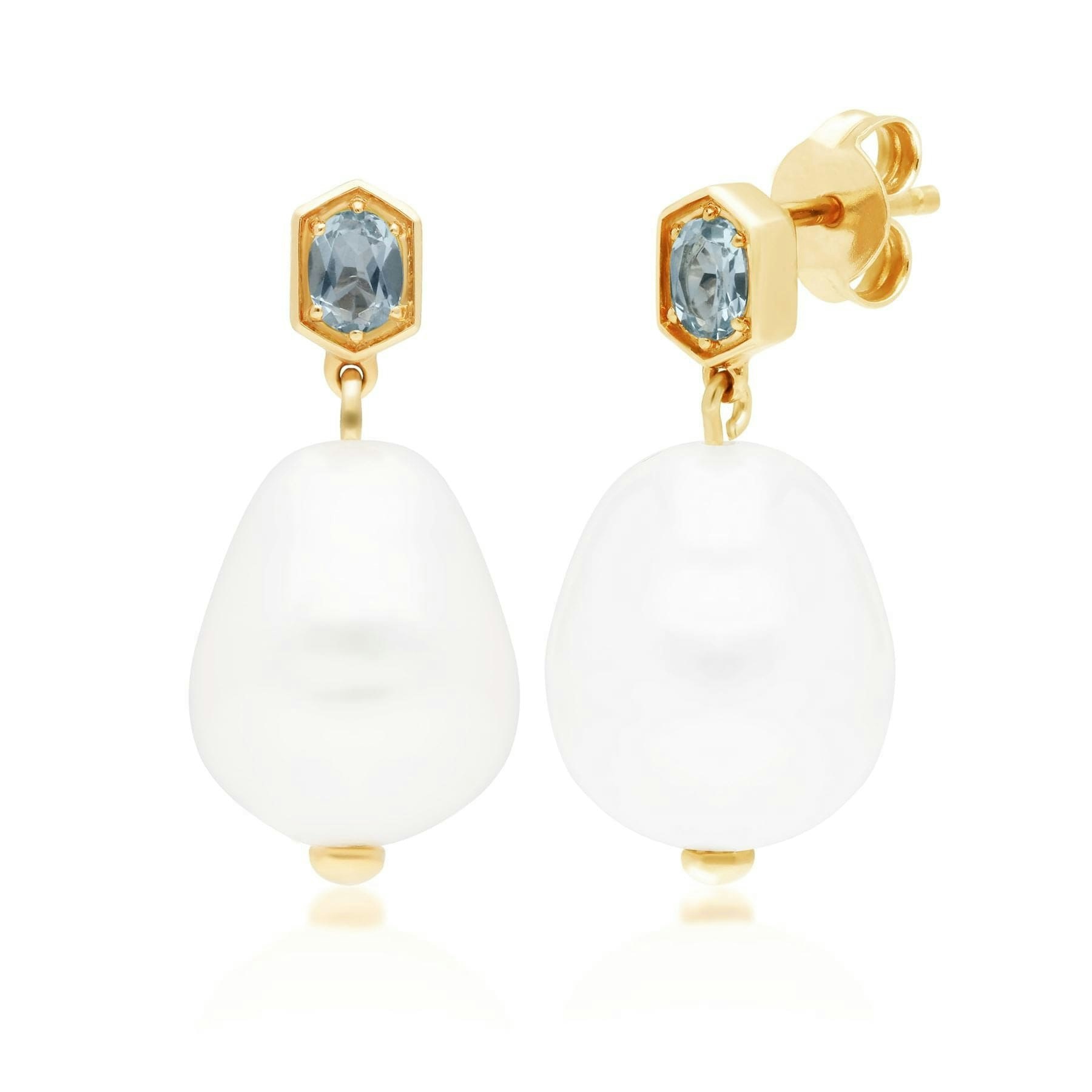 Gemondo Gold/Silver Modern Baroque Pearl & Topaz Drop Earrings In Plated