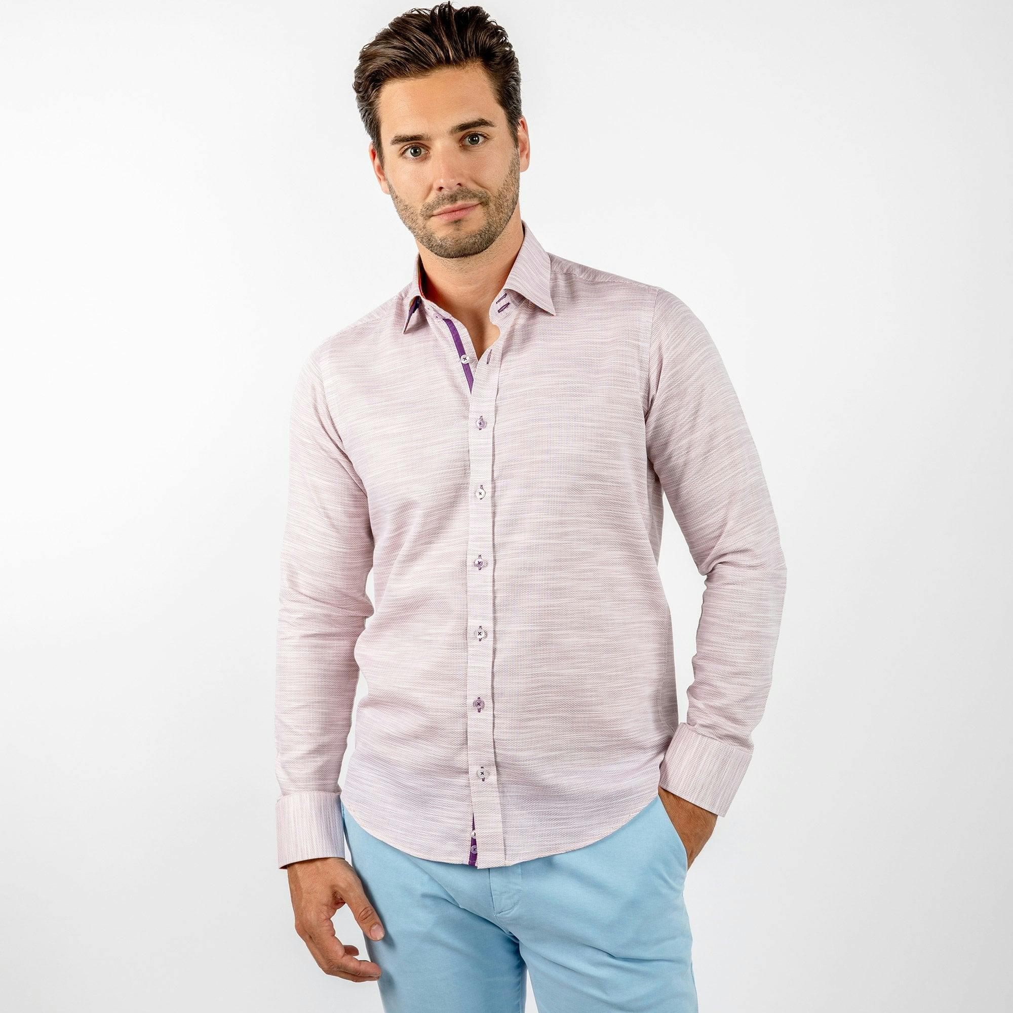 Claudio Lugli Purple Pastel Knitted Cotton Classic Shirt - Xl