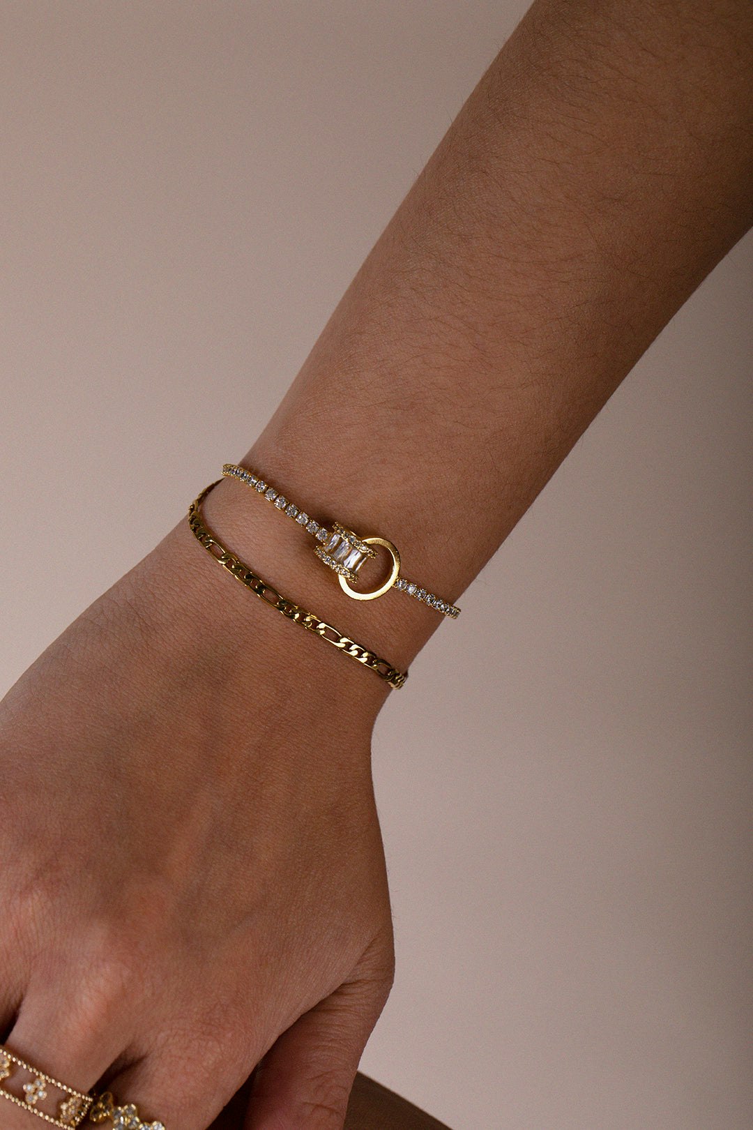 Svnx Gold Double Ring Diamante Bracelet In Colour - Gift Boxed - One Size