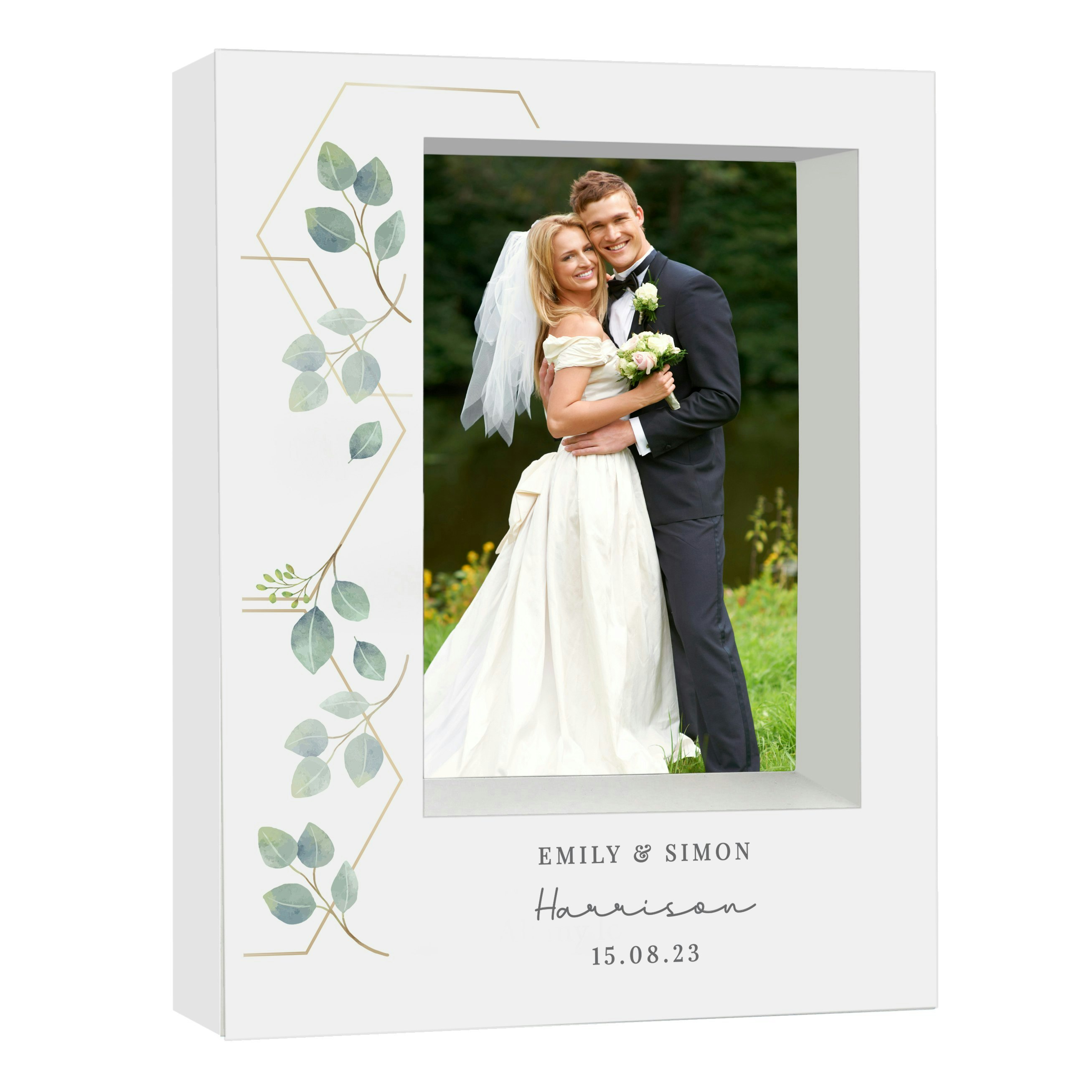 Rackhams White Personalised Botanical 6X4 Box Photo Frame