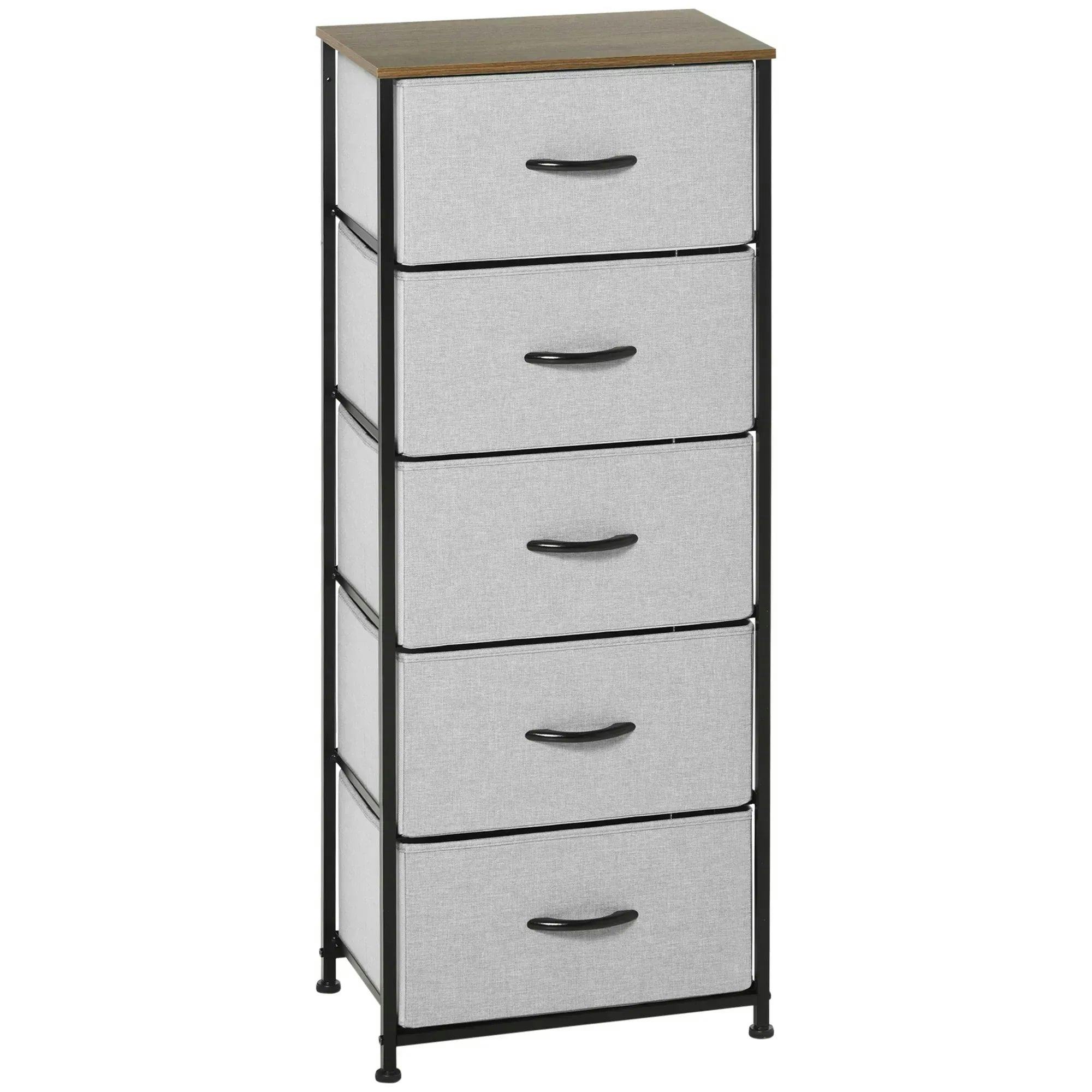 HOMCOM 5 Drawer Fabric Chest of Drawers - Wooden Top - Grey - Image 5