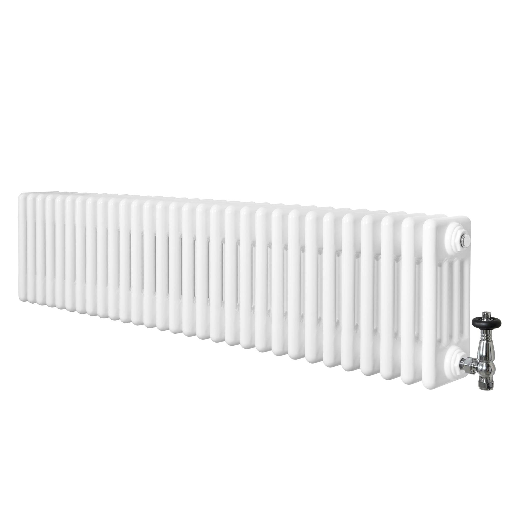 Monstershop White Traditional 4 Column Radiator & Valves - 300 X 1370Mm