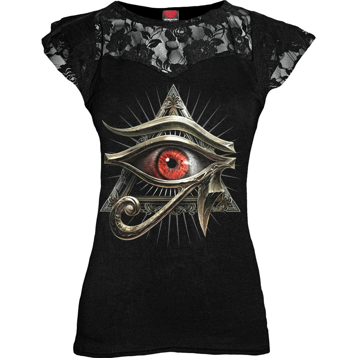 Spiral Direct Black Evil Eye - Lace Layered Cap Sleeve Top - 3XL - Digital - Digital