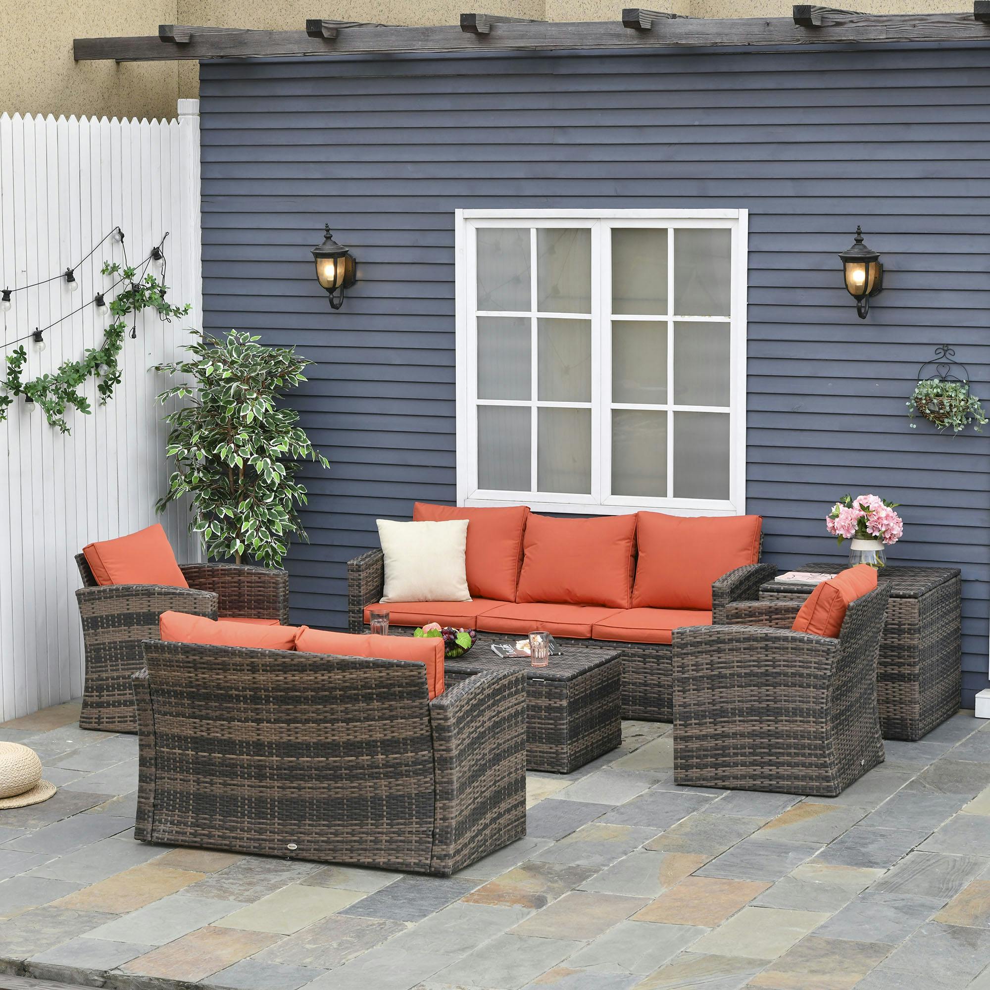 Outsunny Unisex Orange Pcs Patio Rattan Sofa Set Conversation Furniture Size 6 - Image 3