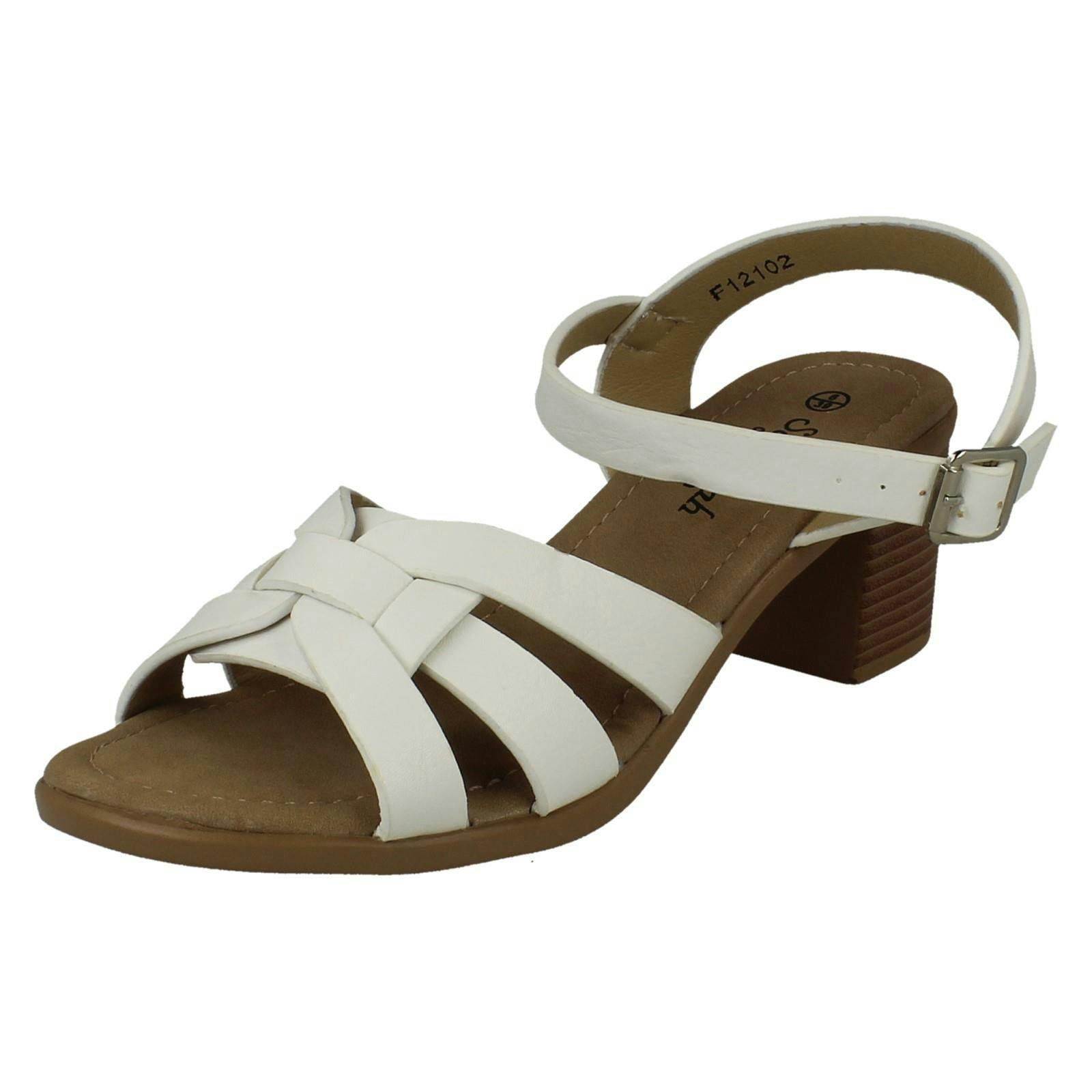 Savannah Women's White Buckle Fastening Heeled Summer Sandals F12102 - Uk 4