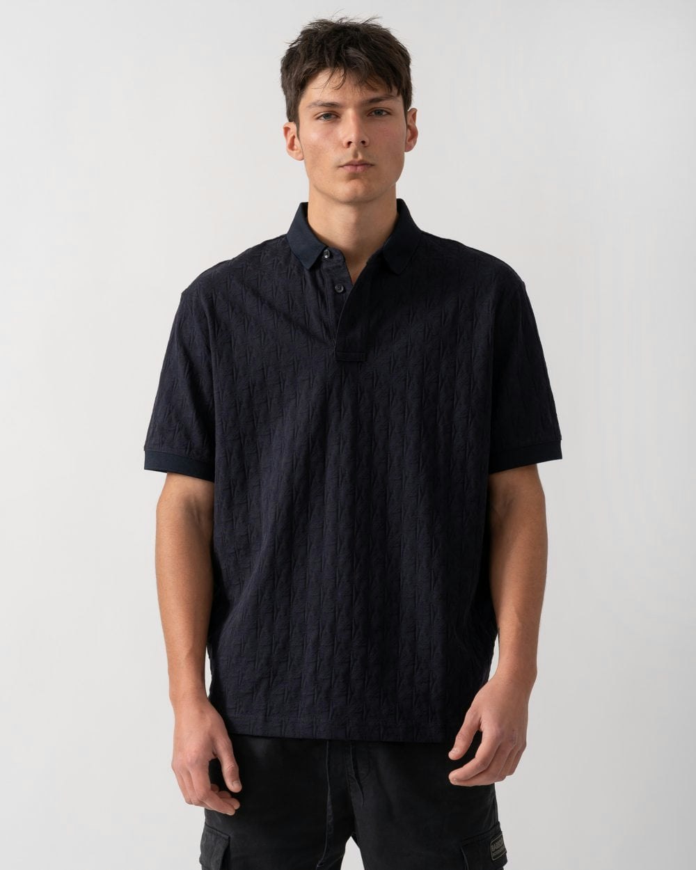 Armani Exchange Men's Regular Fit Polo Shirt With Tone-On-Tone Allover Logo - Deep Navy Ub101 - Deep Navy Ub101 - M