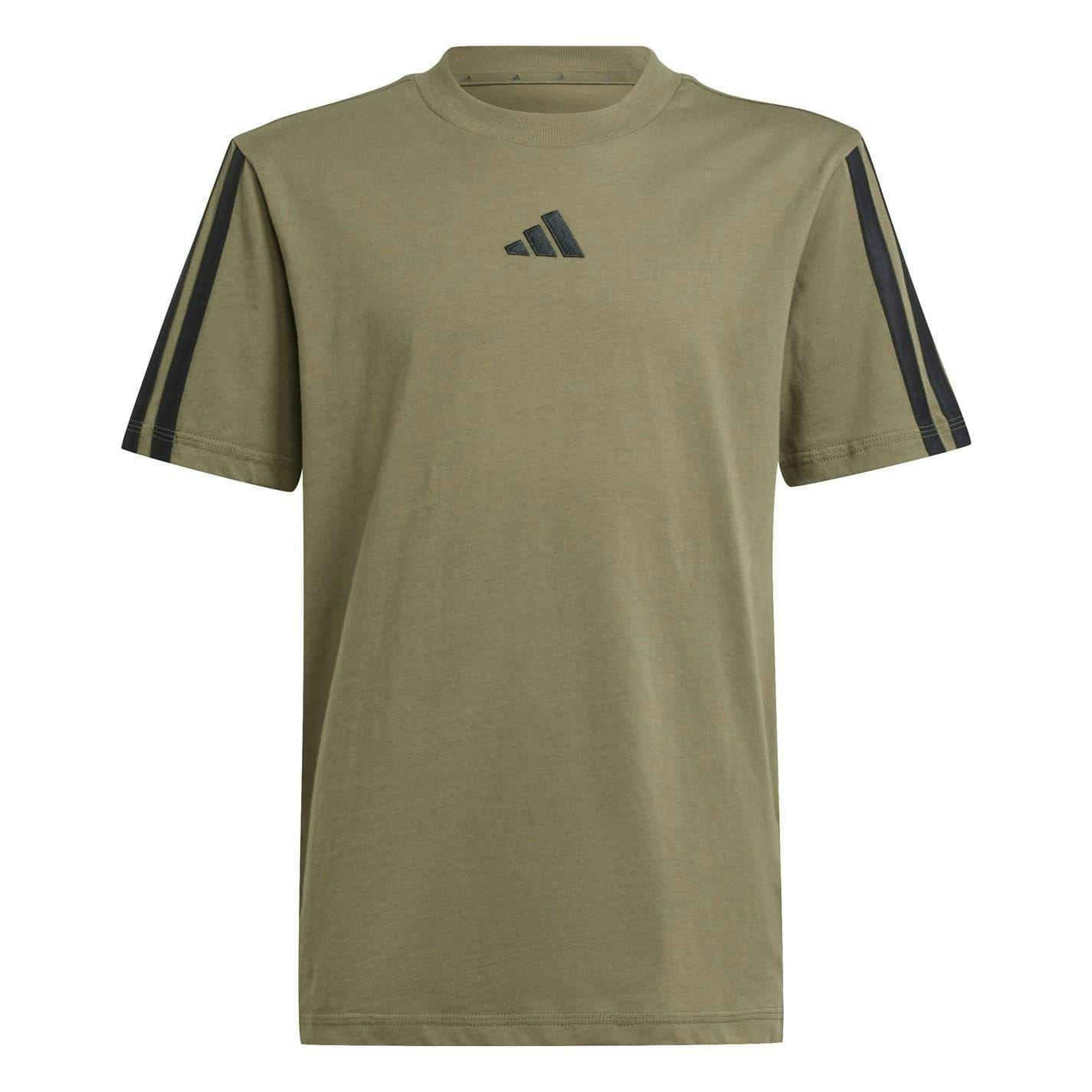 Adidas Kids Essentials 3 Stripes T-Shirt - Olive Strata - 11-12 Years - Olive Strata - 100% Cotton