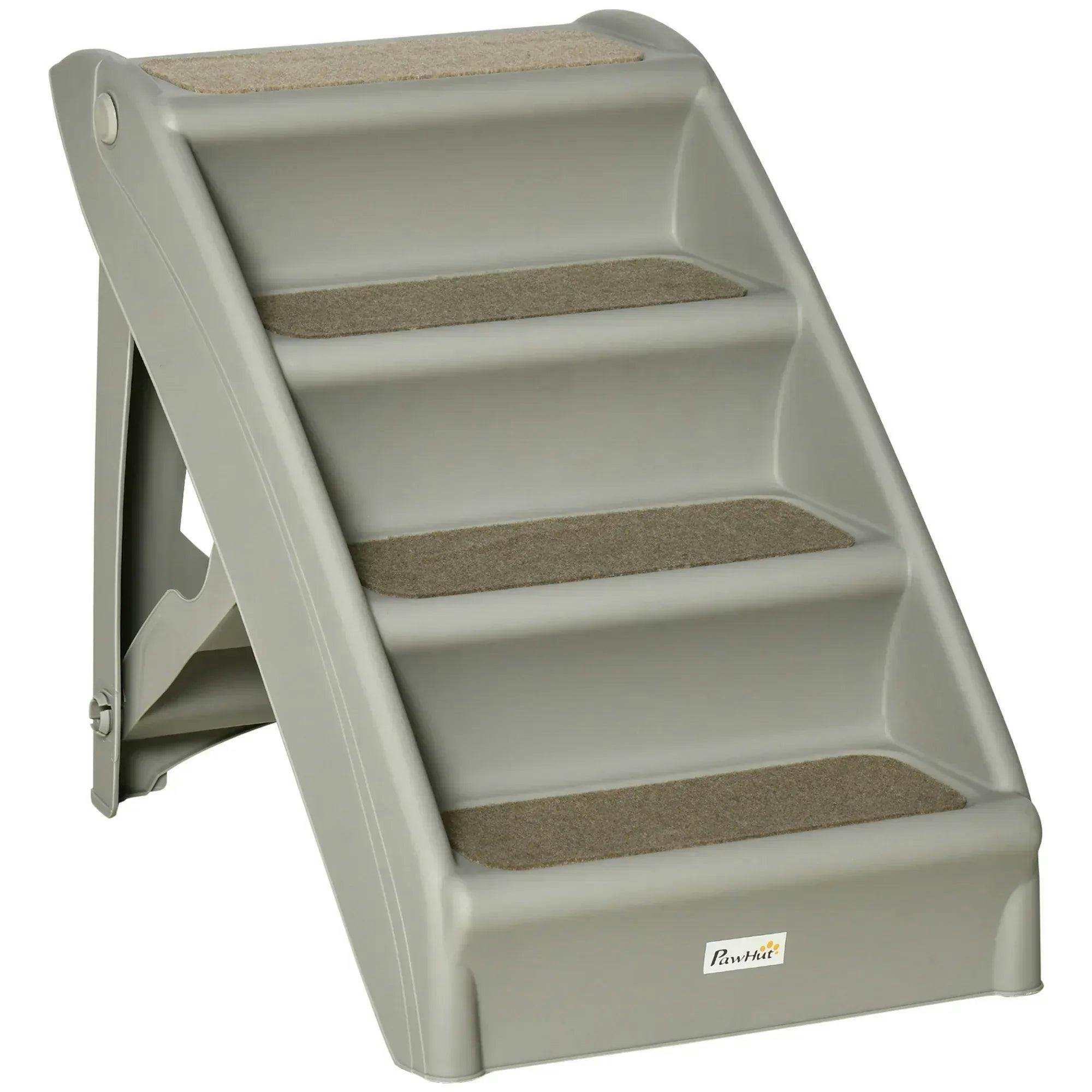 B&Q - Four-Step Foldable Pet Stairs W/ Non-Slip MatsFor SXs DogsGrey - Image 4