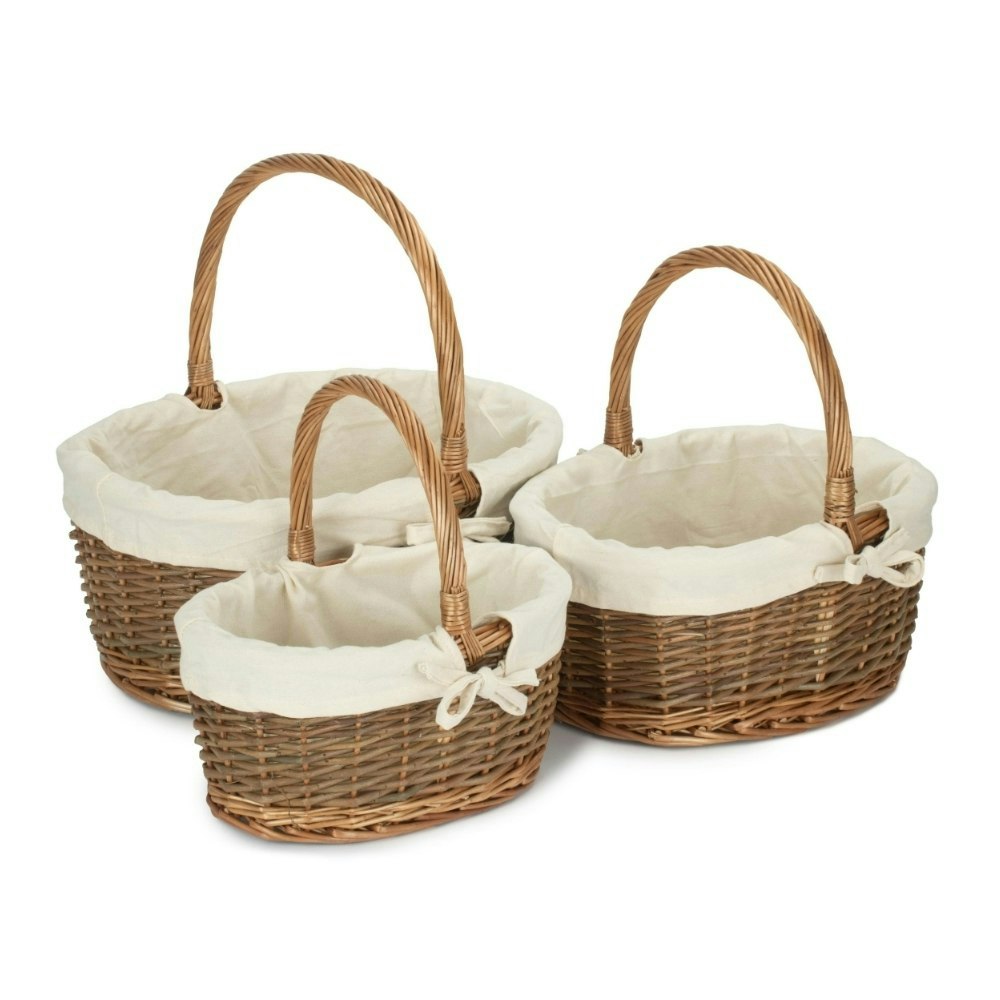 Red Hamper Red/White Hamper Oval Unpeeled Willow Shopping Basket With Lining - Large