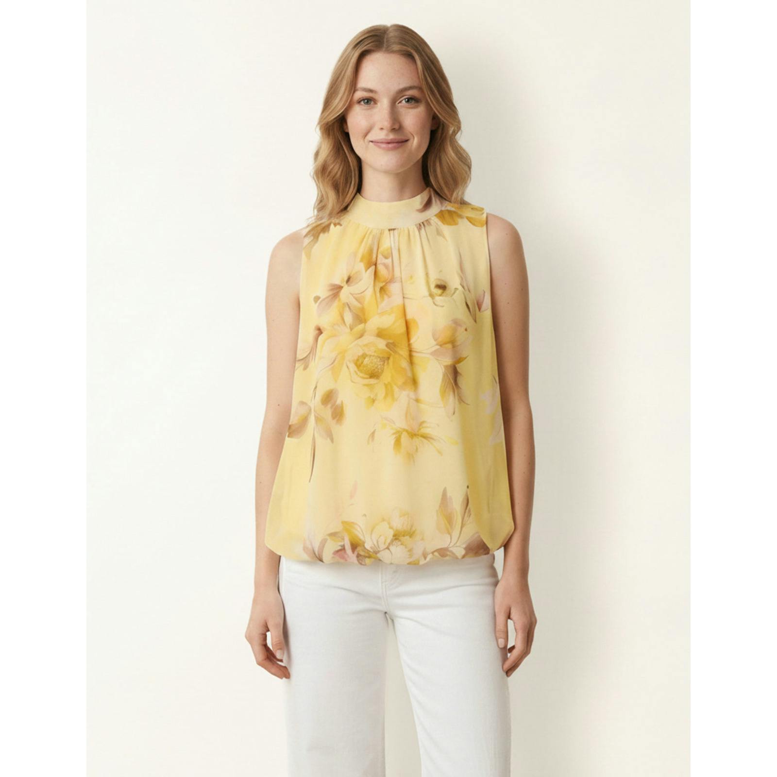 Blue Vanilla Blue/Light/Yellow Vanilla Sleeveless High Neck Puffball Blouse - S-M