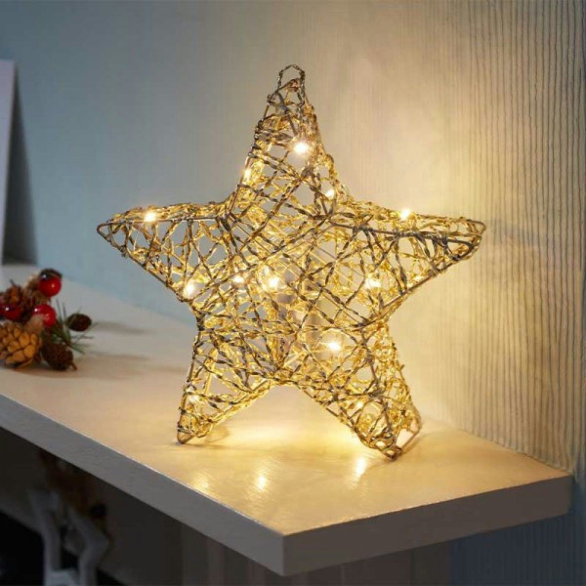 Rackhams Gold 30Cm Battery Operated Weave Wonder Starlet Christmas Star With Leds