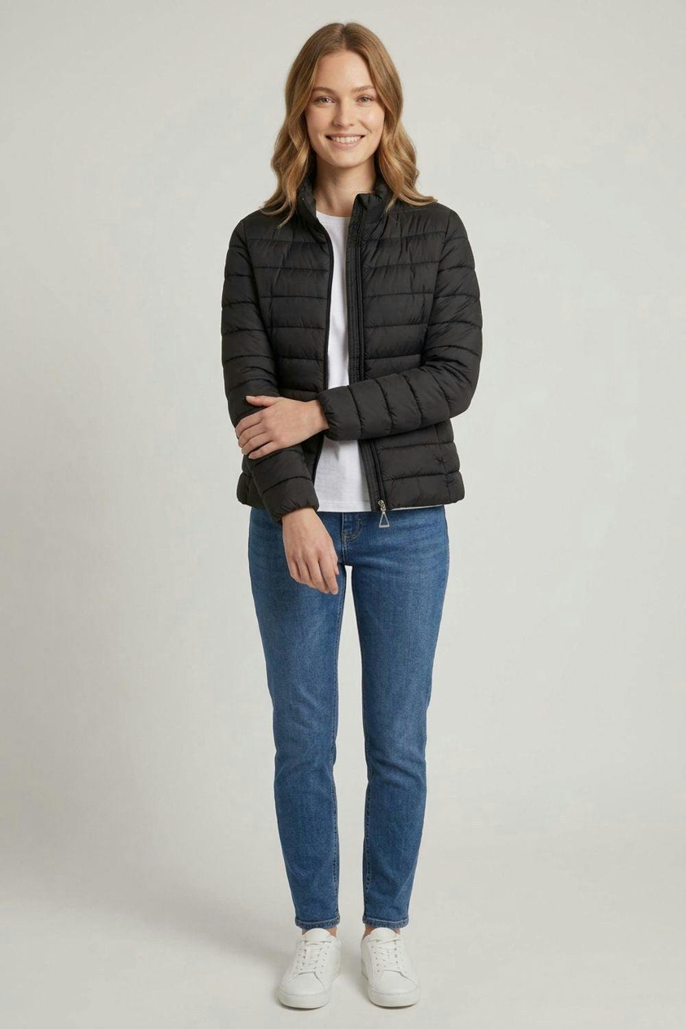Izabel London Black High Neck Zip-Up Padded Puffer Jacket - 12