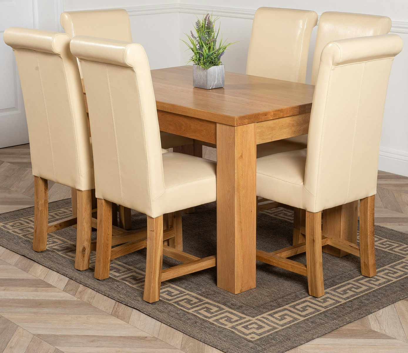 Rackhams Ivory Dakota Small Oak Dining Table With Washington Leather Chairs - 6 Chairs
