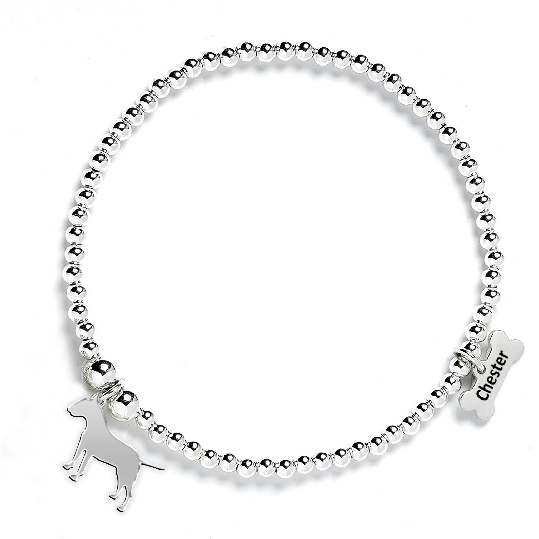 Mylee London Silver Bull Terrier Silhouette Ball Bead Bracelet - Personalised - No