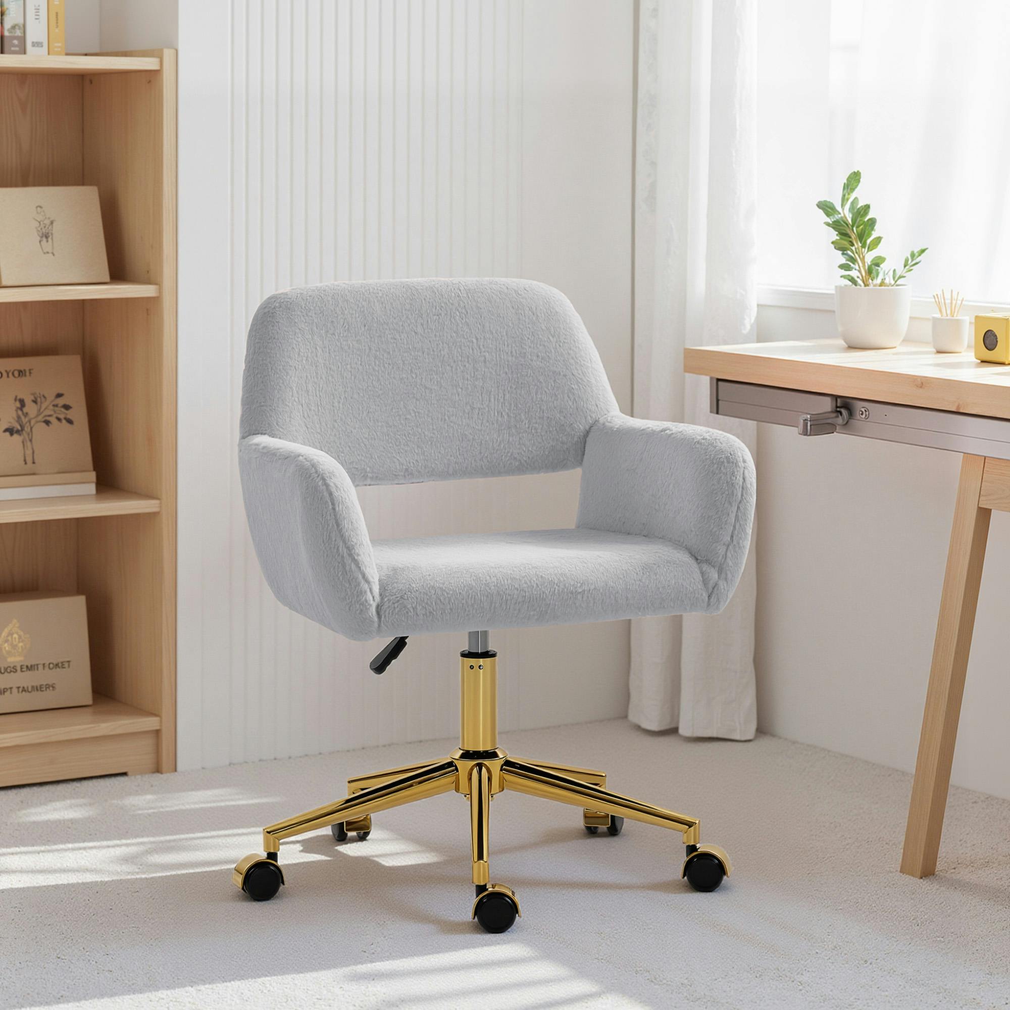 Rackhams Grey Swivel Office Chair, Vanity Desk Chair With Adjustable Height, Wheels - Yes - Office Chair