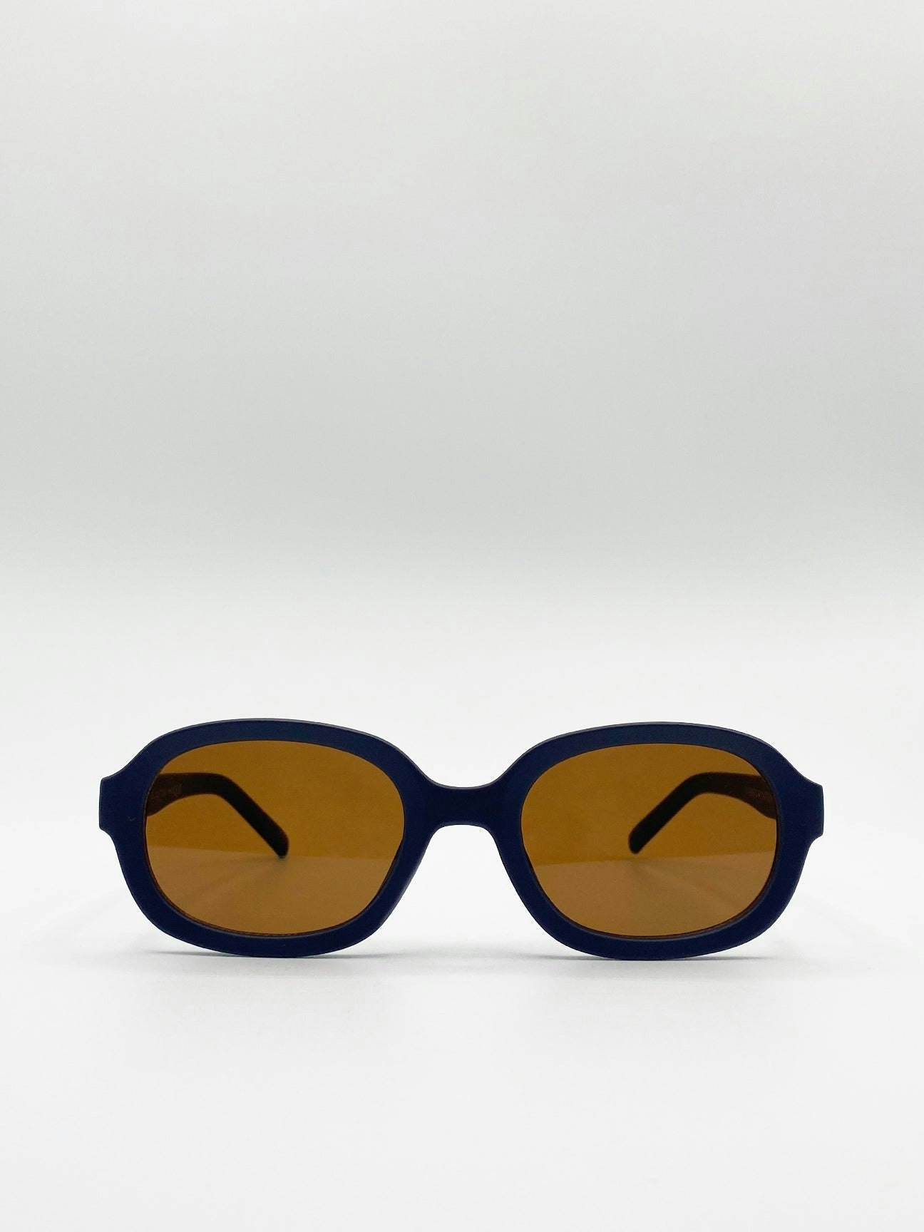 Svnx Brown Retro Style Oval Plastic Frame Sunglasses - One Size - Navy