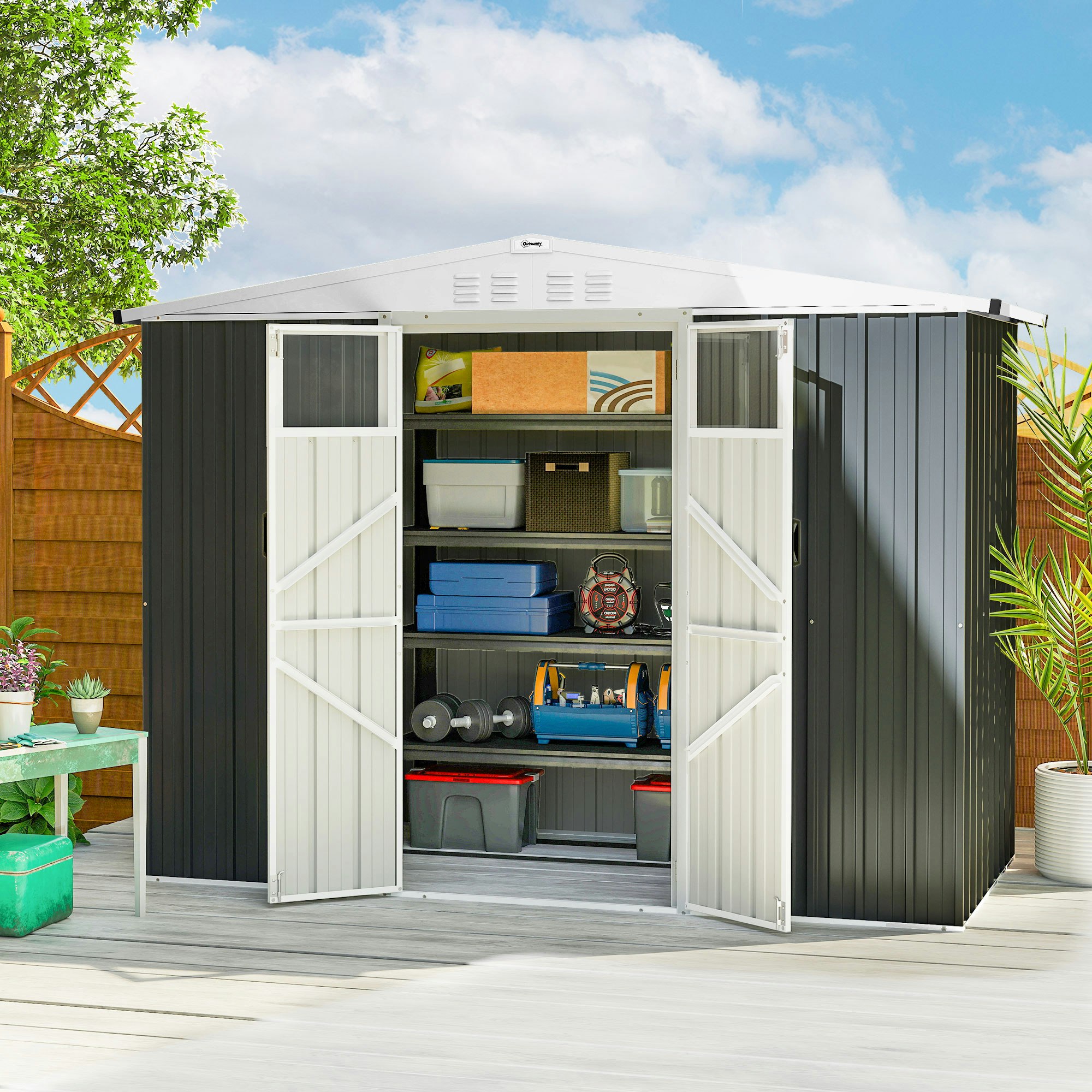 Rackhams Dark/Grey 8 X 4 Ft Garden Storage Shed, Outdoor Metal Shed,