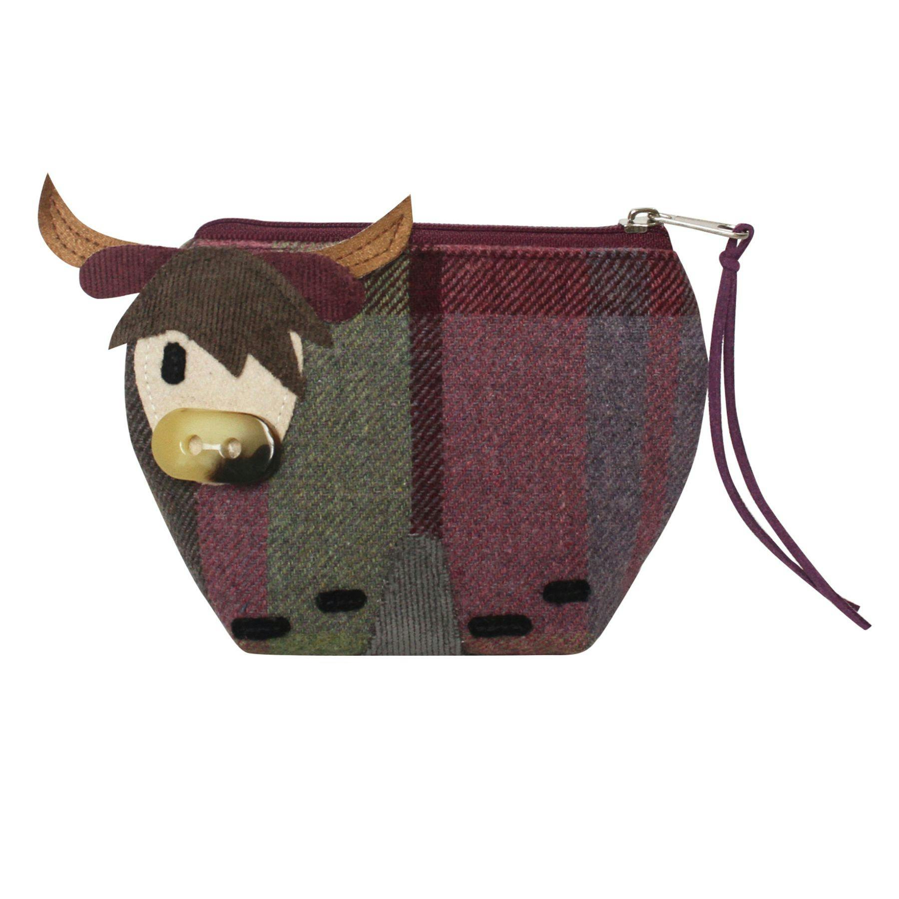 Earth Squared Highland Cow Button Nose Purse – Tartan Tweed - Gullane