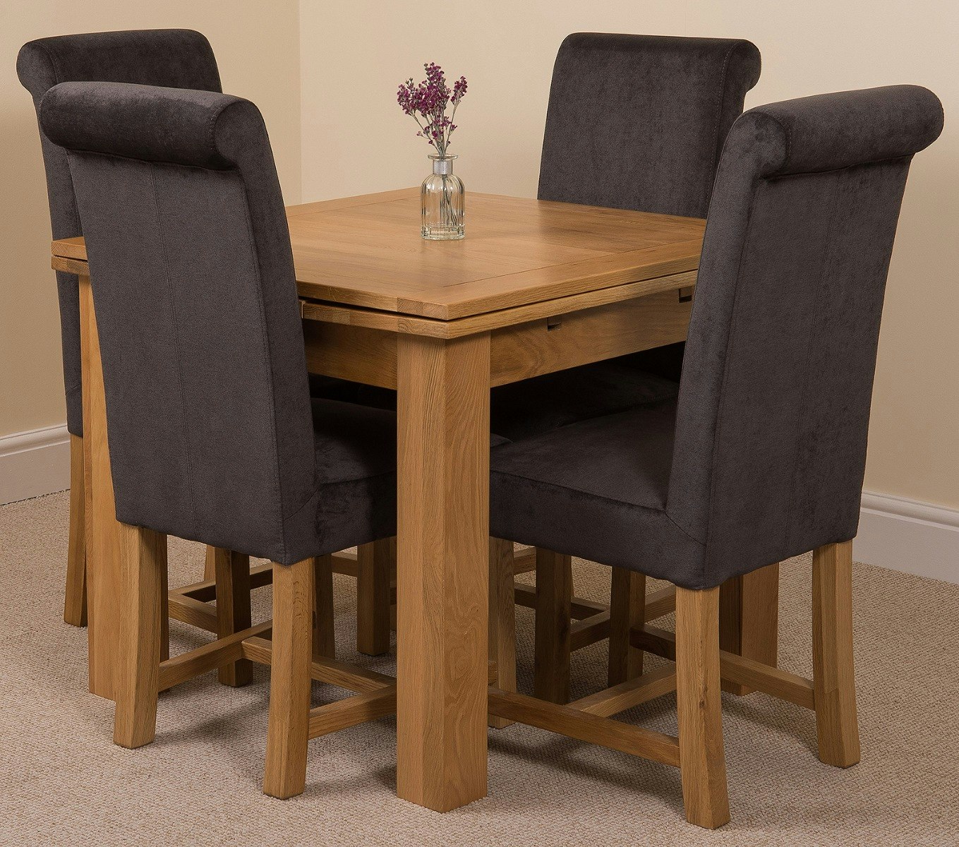 Rackhams Black Richmond Extending Oak Dining Set With Washington Fabric Chairs - 4 Chairs Small