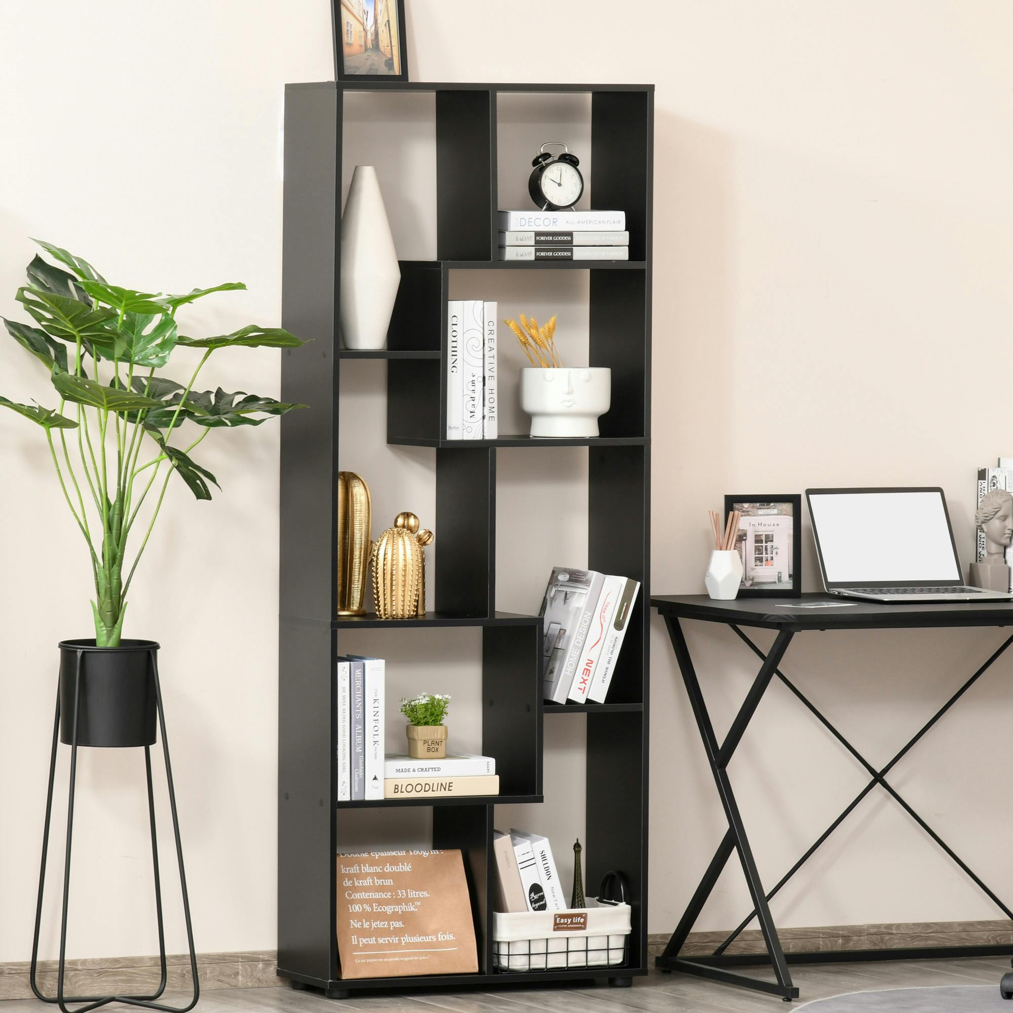 Homcom Black Multipurpose 8-Grid Bookshelf Decorative Shelf, Bathroom, Kitchen - 1