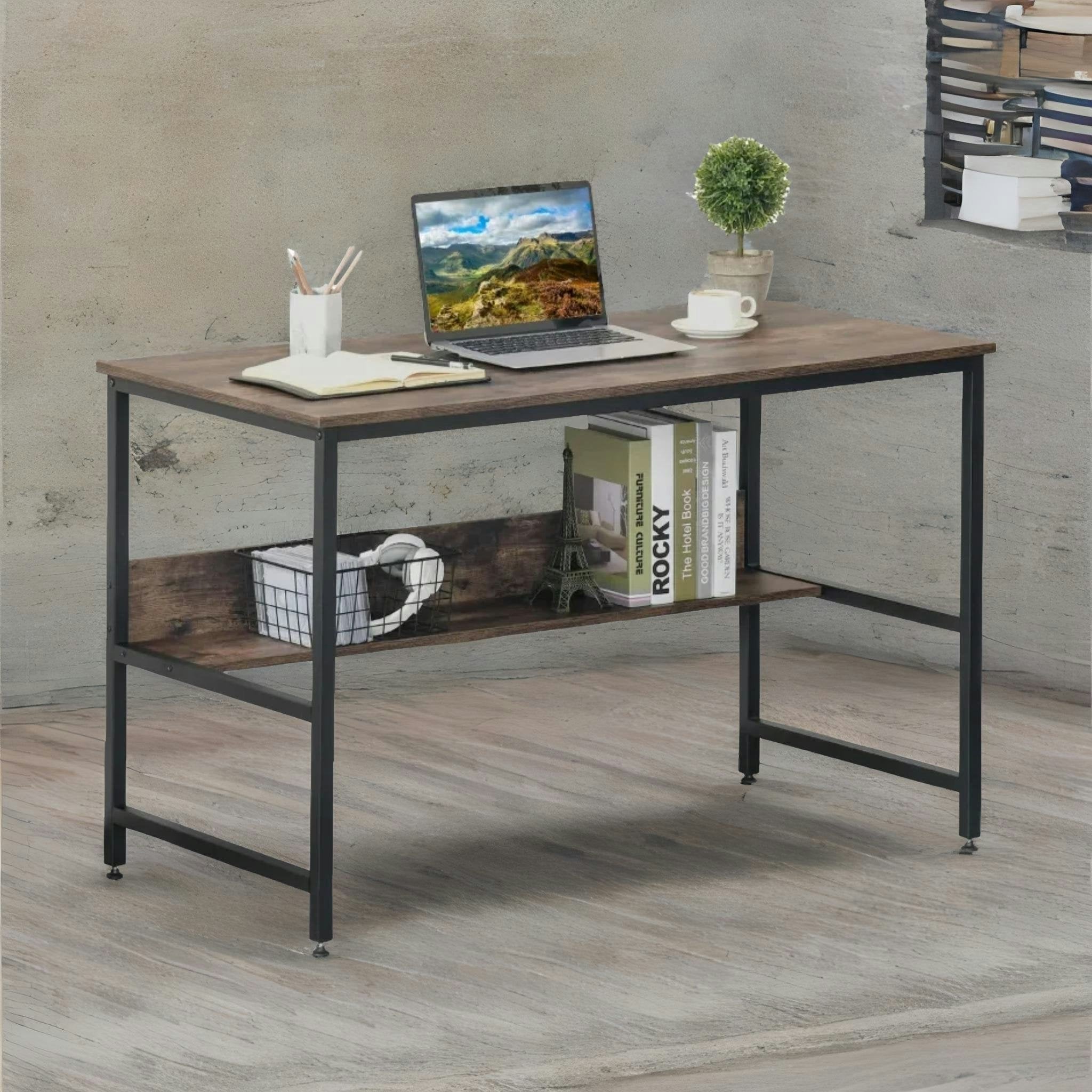 Rackhams Light Industrial Rustic 2 Tier Computer Desk