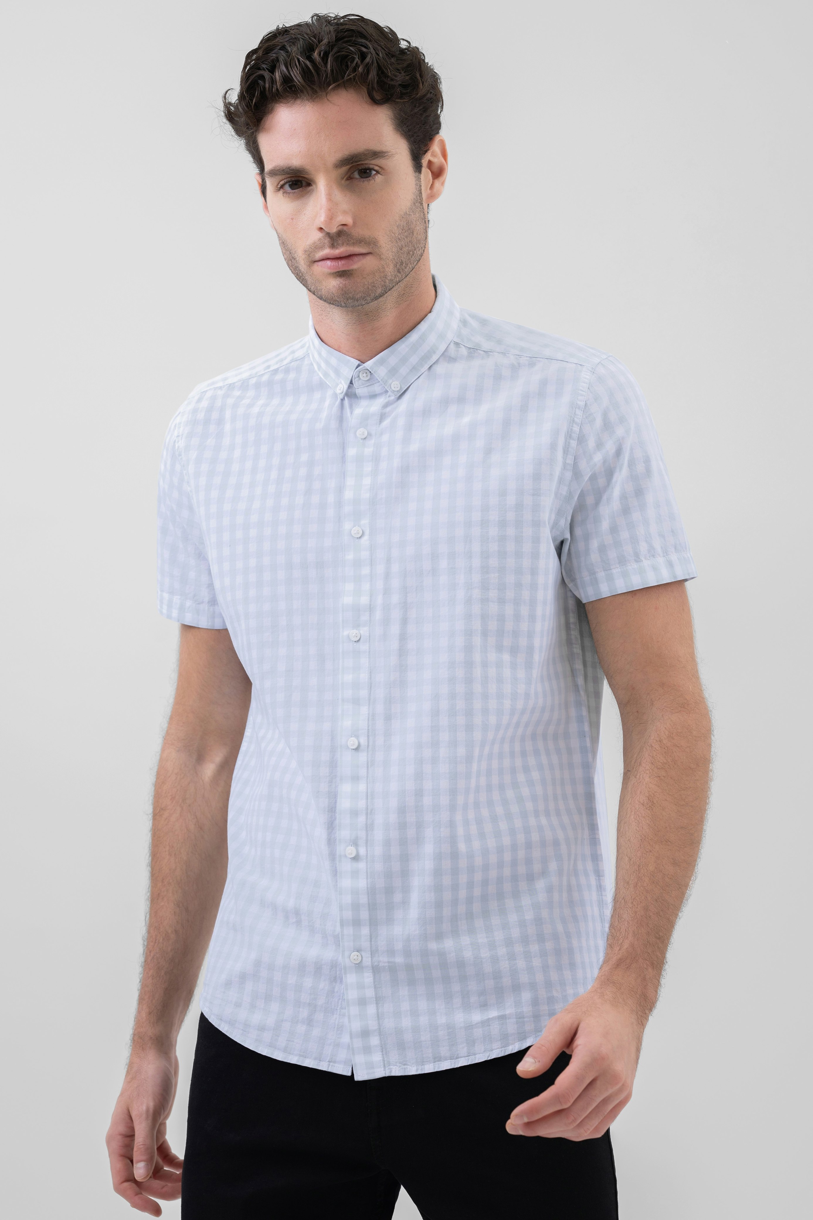 Enorsia Men's Button Down Short Sleeve Shirt - Xxl - Sky - 100% Cotton