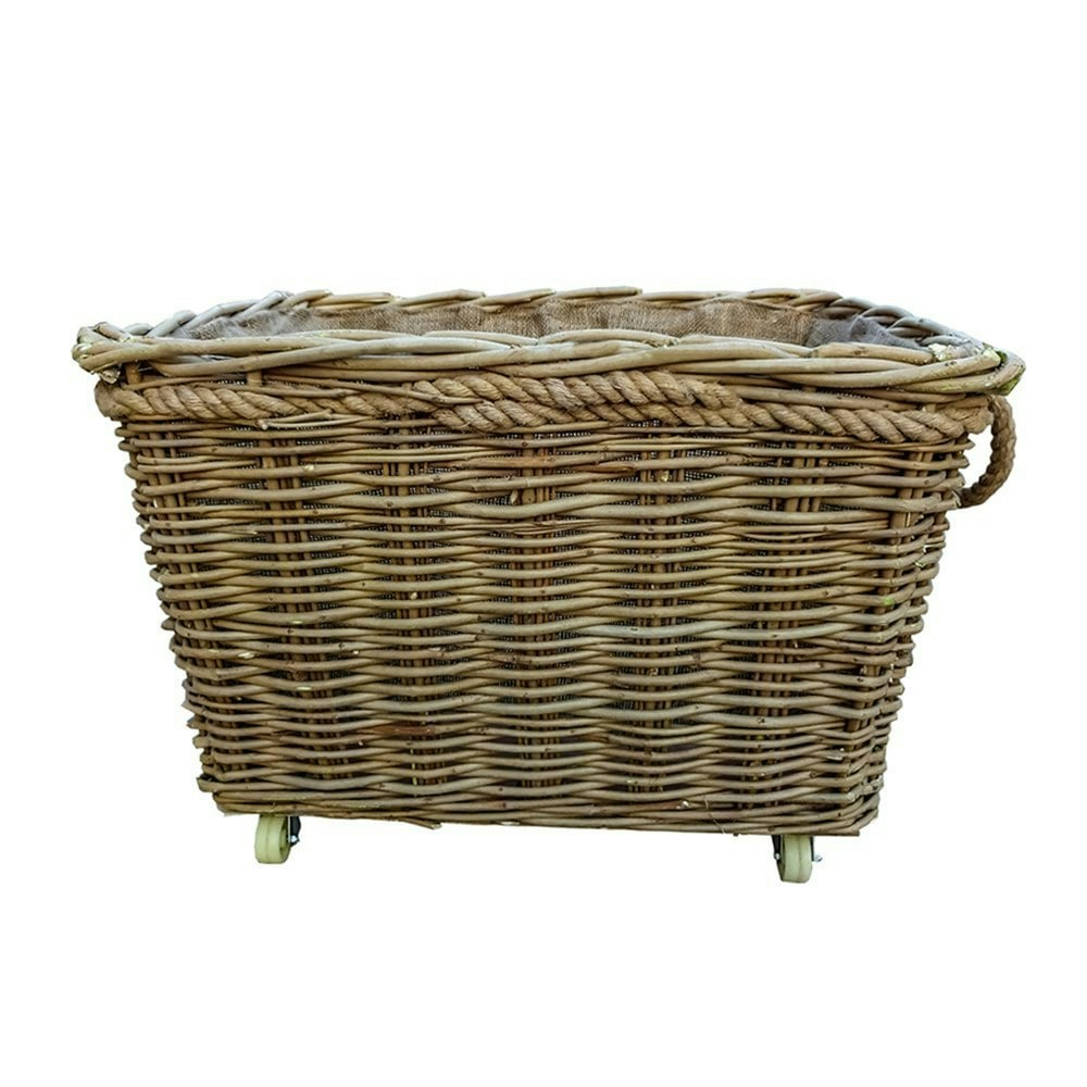 Red Hamper Red/Brown Hamper Extra Large Rope Handle Wicker Log Basket On Wheels
