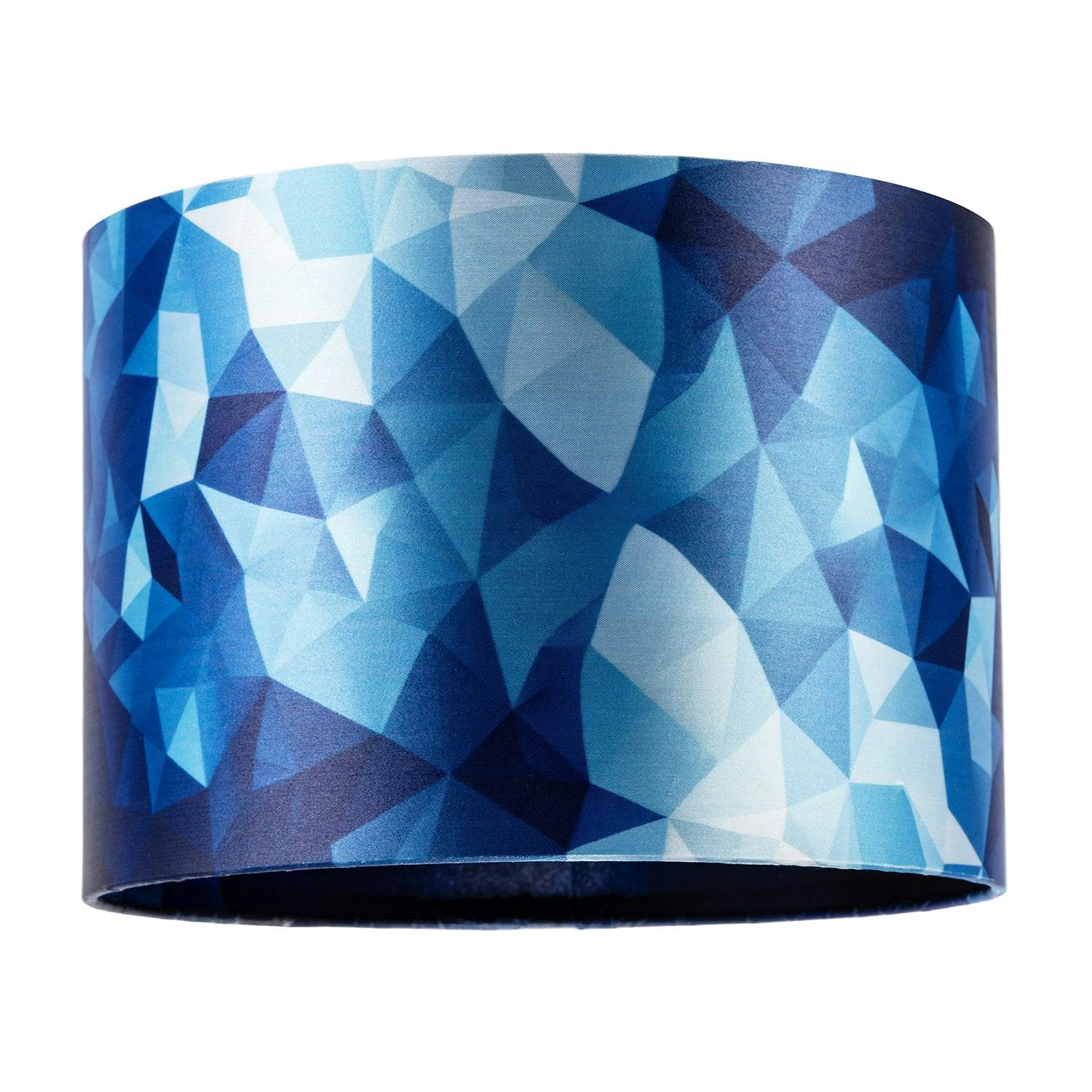 Happy Homewares Blue Designer Geometric Satin Fabric Round Lamp Shade With Tones Of