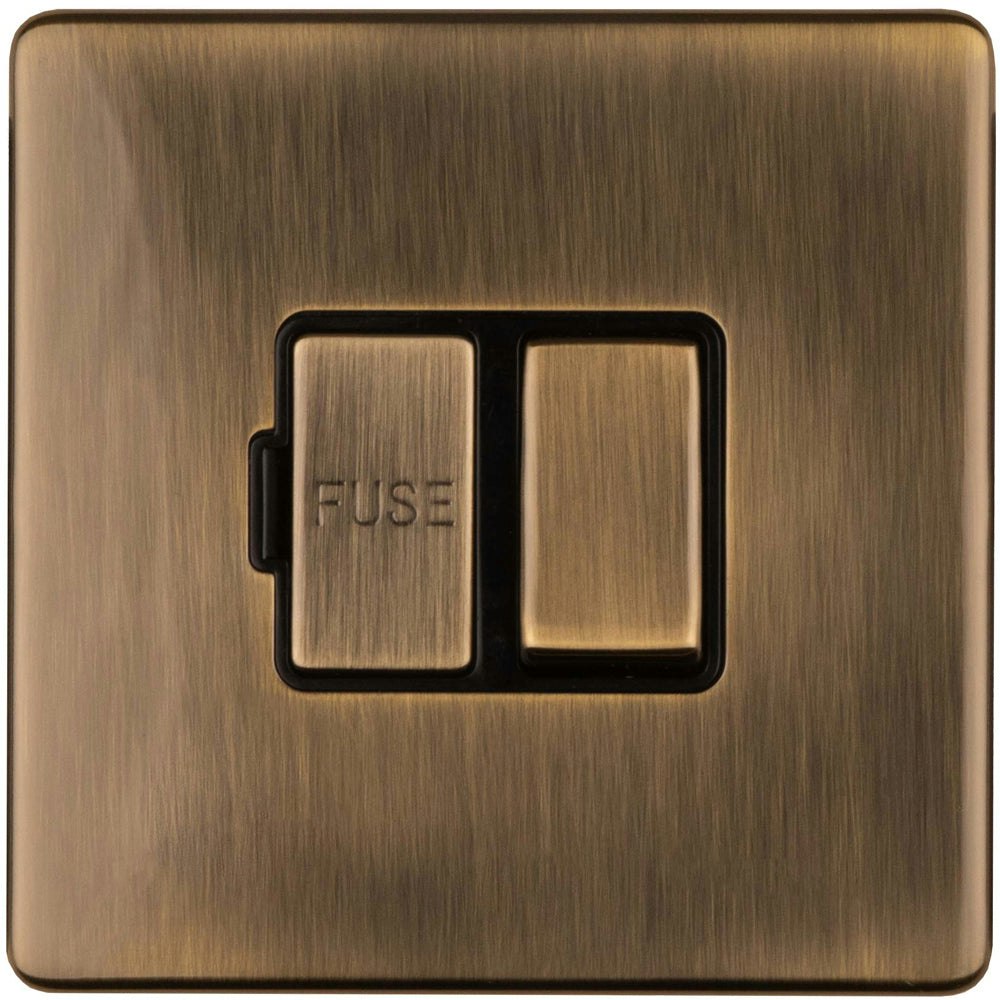 Rackhams 1 Gang 13A Switched Fuse Spur SCREWLESS ANTIQUE BRASS Rocker Mains Isolation