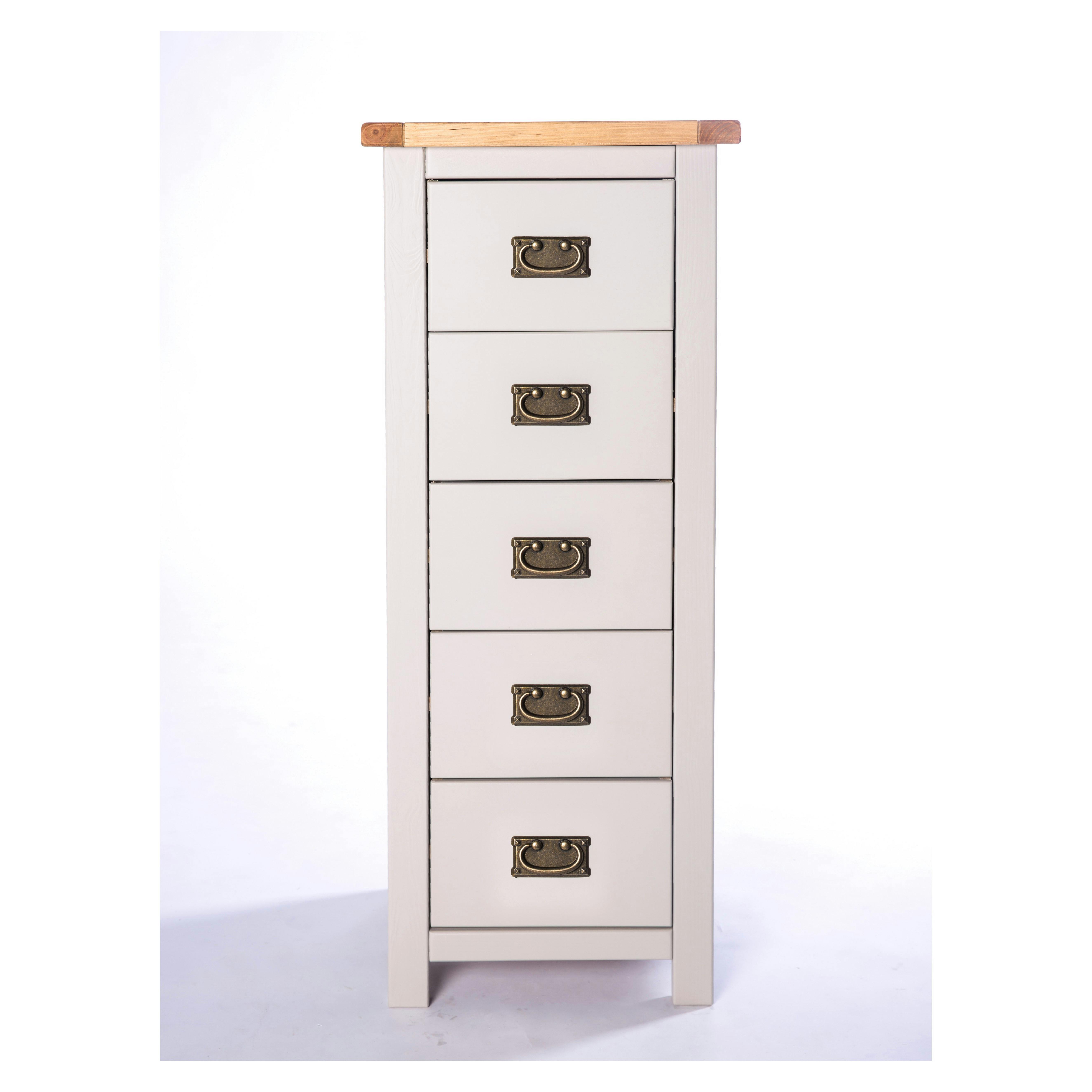 Rackhams Light/Grey Argenta 5 Drawer Narrow Chest Of Drawers Bras Drop Handle